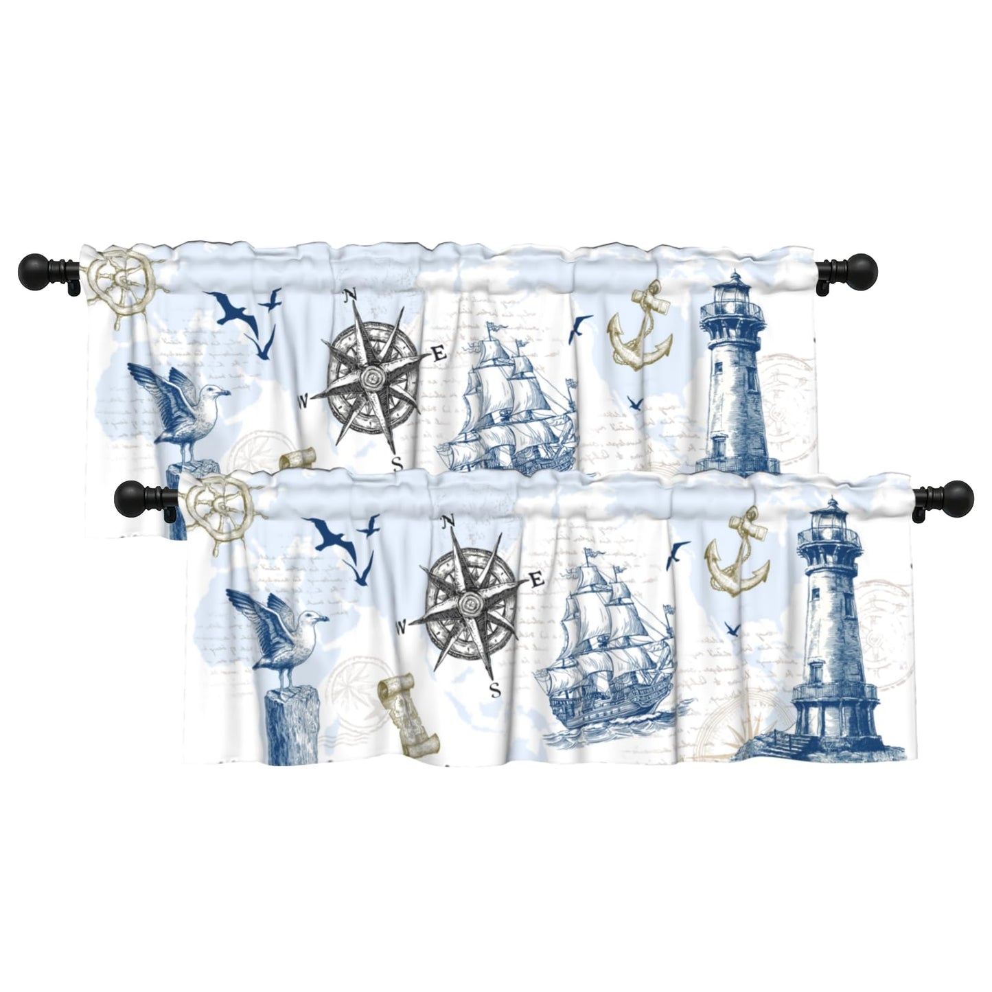 Patriotic Valance for Kitchen 2 Pack 54"x18" American Flag Curtains for Windows Red White Blue Stars 4th of July Independence Day Eucalyptus Leaf Window Treatment Rod Pocket Valance for Home Decor BST326L