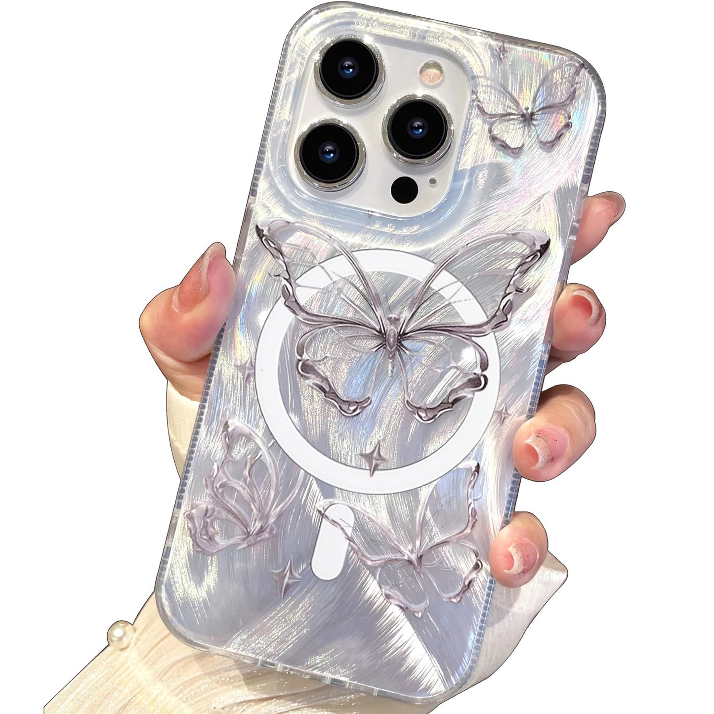 I-MGAE-IN-AR Compact Case for iPhone 16 Holographic Cloud Design,Cute Trendy Soft Slim TPU Shockproof Protective Phone Cases Cover for Women Girls Aesthetic Glitter WN420