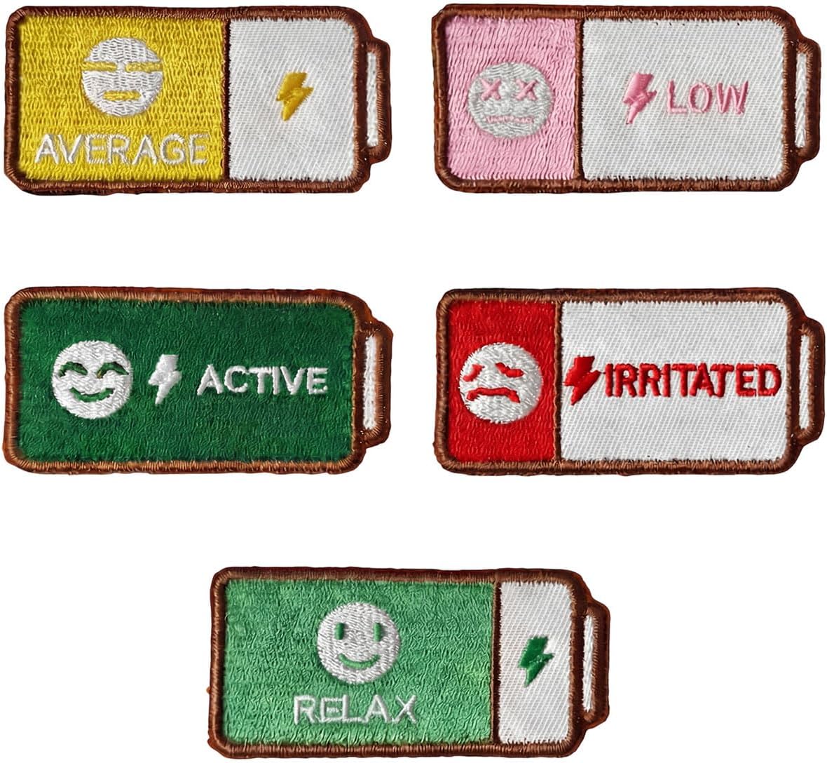 Emotion Battery Sew-on Patch Set, Embroidery Mood Patches for Jackets, Backpacks, Caps & DIY Crafts, Tactical Gear & Workwear Decor, Funny Gift for Friends & Family (5) BST202