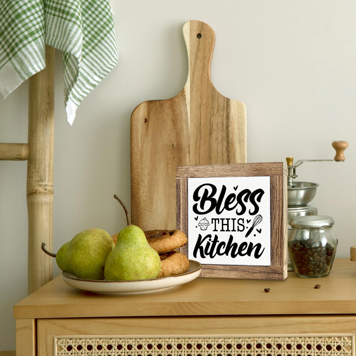 Just A Spoonful of Sugar Sign, Coffee Decor Sign, Rustic Kitchen Box Signs, Coffee Station Decor, Modern Farmhouse Home Decors for Kitchen Bar, Cafe Decors, Freestanding Wooden Plaque BST326L