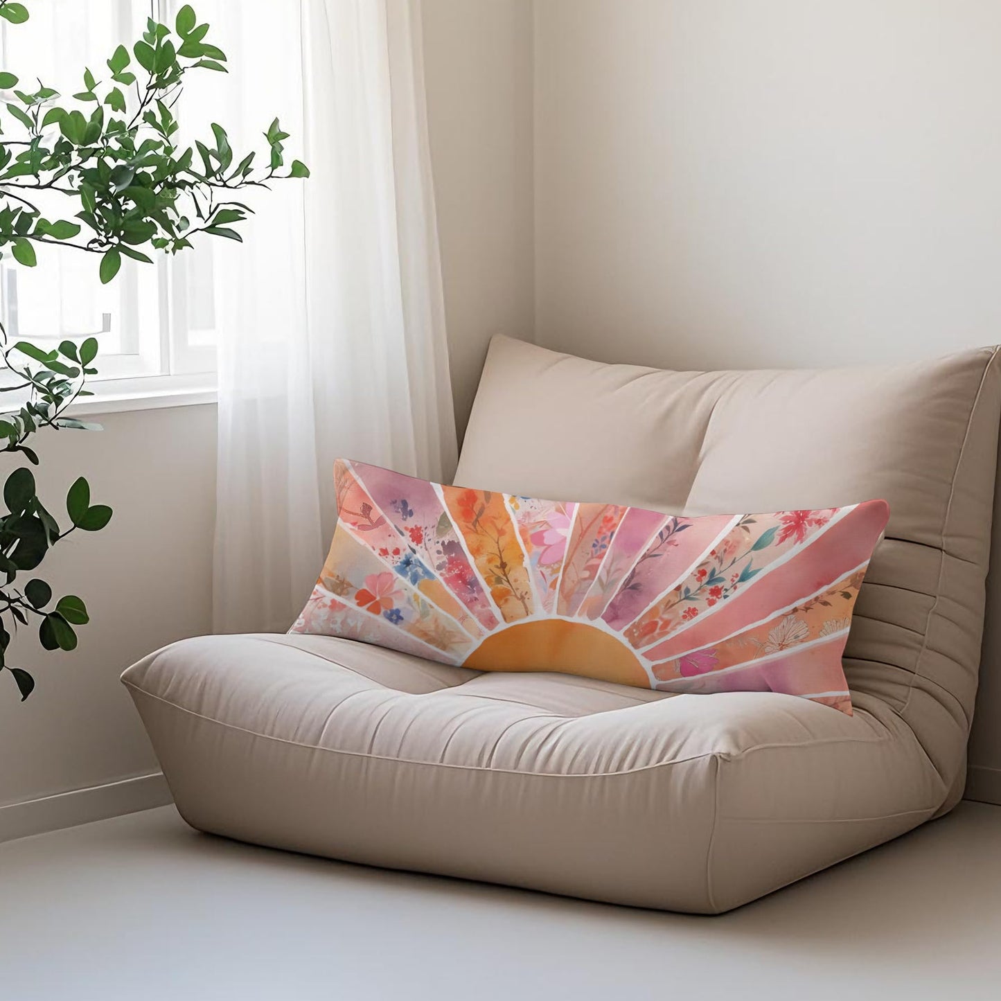 Boho Sun Sunshine 21x54 Body Pillow Cover Case, Modern Neutral Boho Horizontal Sun Sunset Sunrise Decorative Long Hug Pillow Cases for Bed Couch BST220