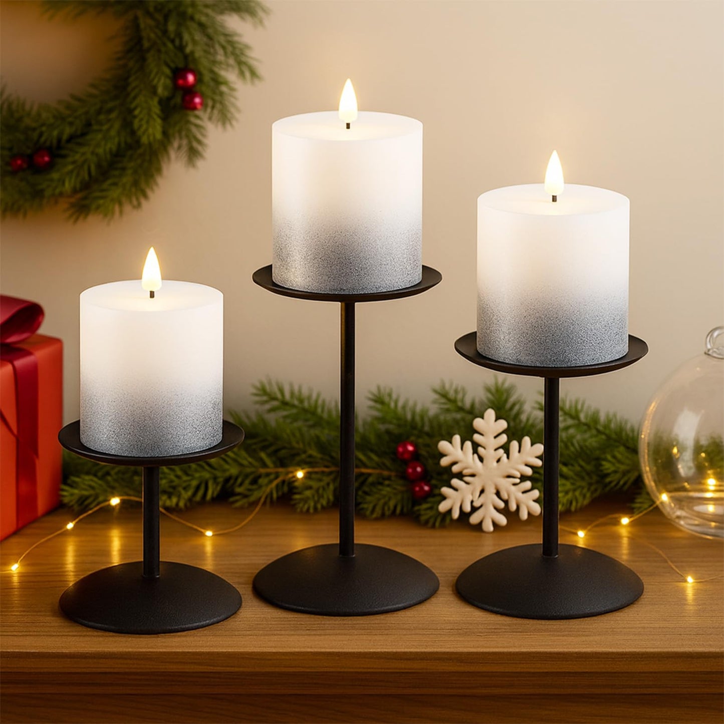 smtyle Gold Metal Candle Holder Sets for Pillar Candles Set of 3 Wedding Table Centerpiece Candle Holders, Minimalist Farmhouse Decor for Fireplace Mantel & Dining Room BST326H