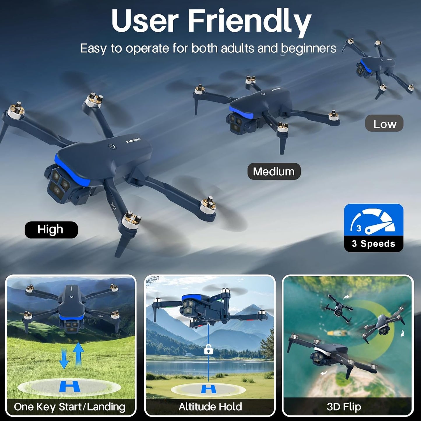 Karuisrc K417 Mini Drone Professional with Blue LED Electric Adjustable Camera 7071