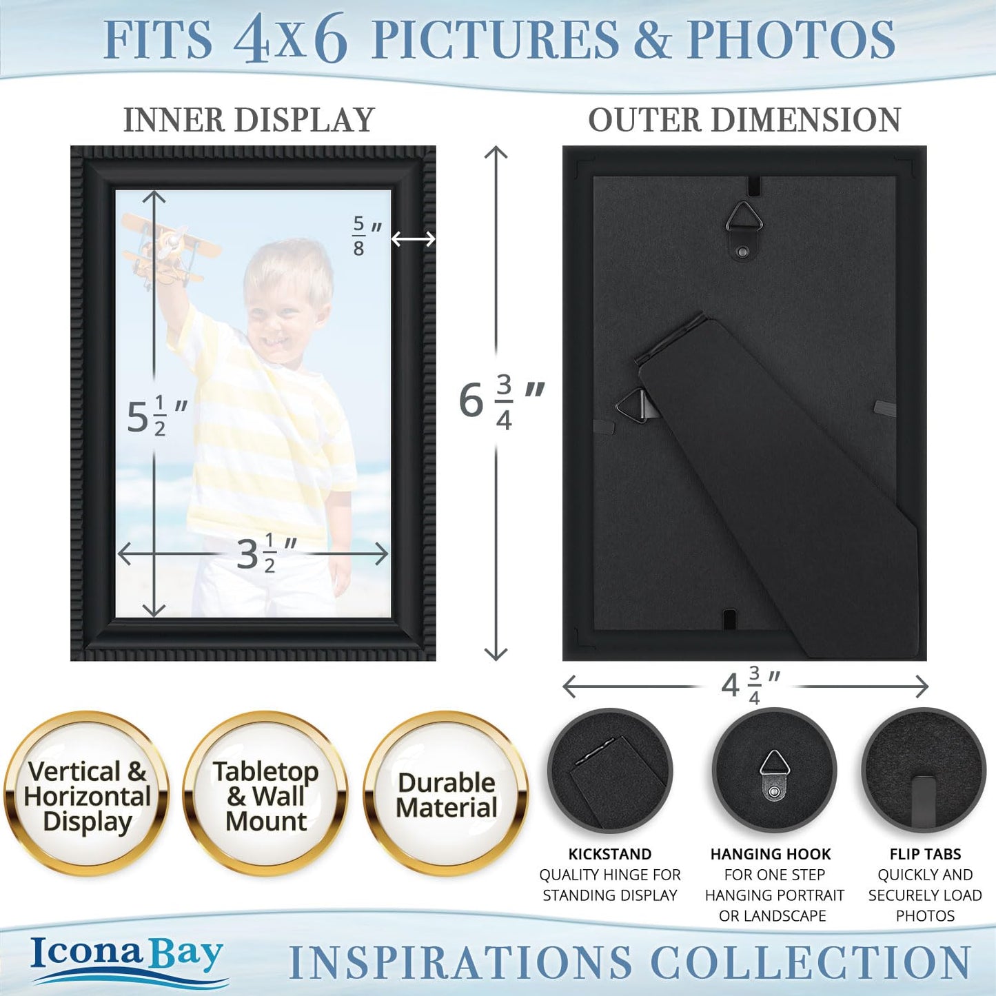 Icona Bay Combination White Picture Frames Set - 10 PC (Five 4x6, Three 5x7, Two 8x10), Inspirations Collection Multi-Pack for Contemporary Wall Gallery BST220