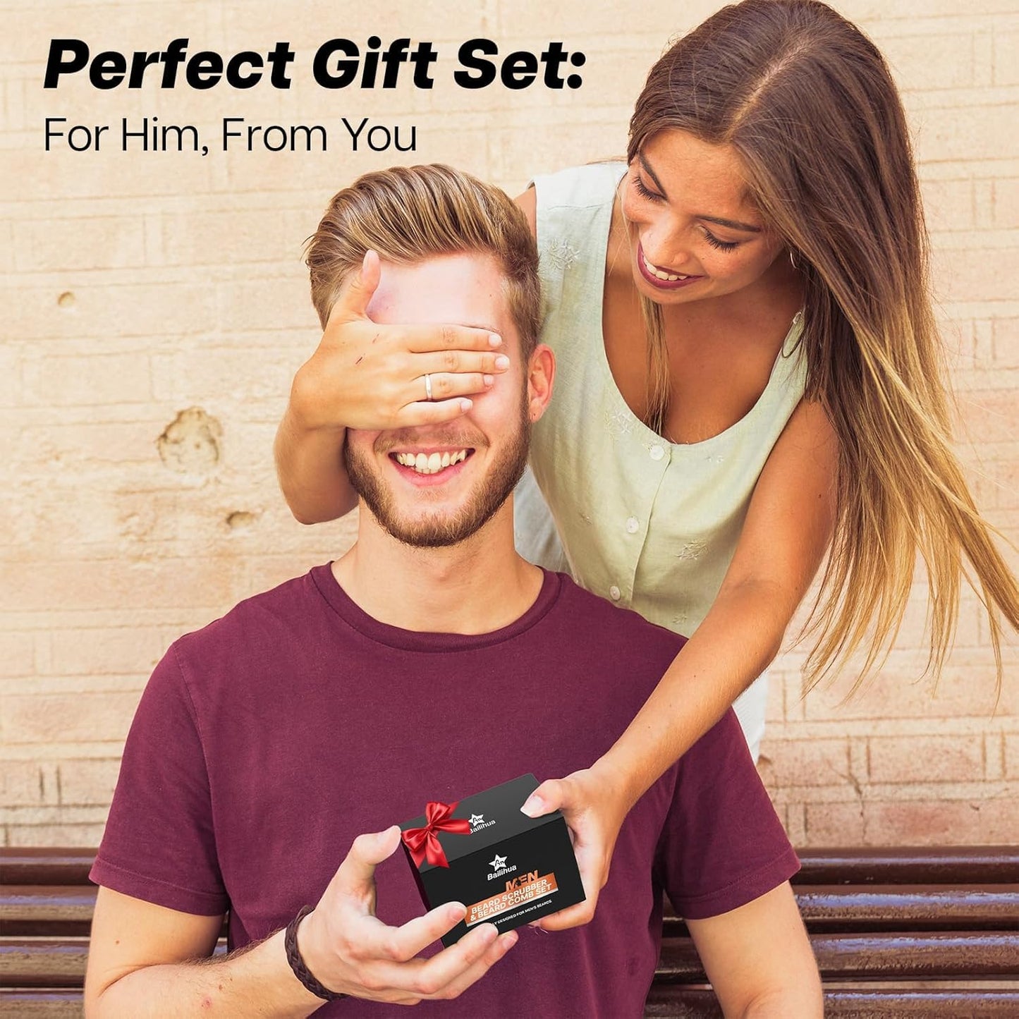 Beard Scrubber Brush Kit for Men, Silicone Beard Brush & Scalp Massager, Beard Exfoliator for Beardruff, Beard Shampoo Brush with Dual-Sided Comb and Mustache Scissors, 3 Piece Grooming Set WN420