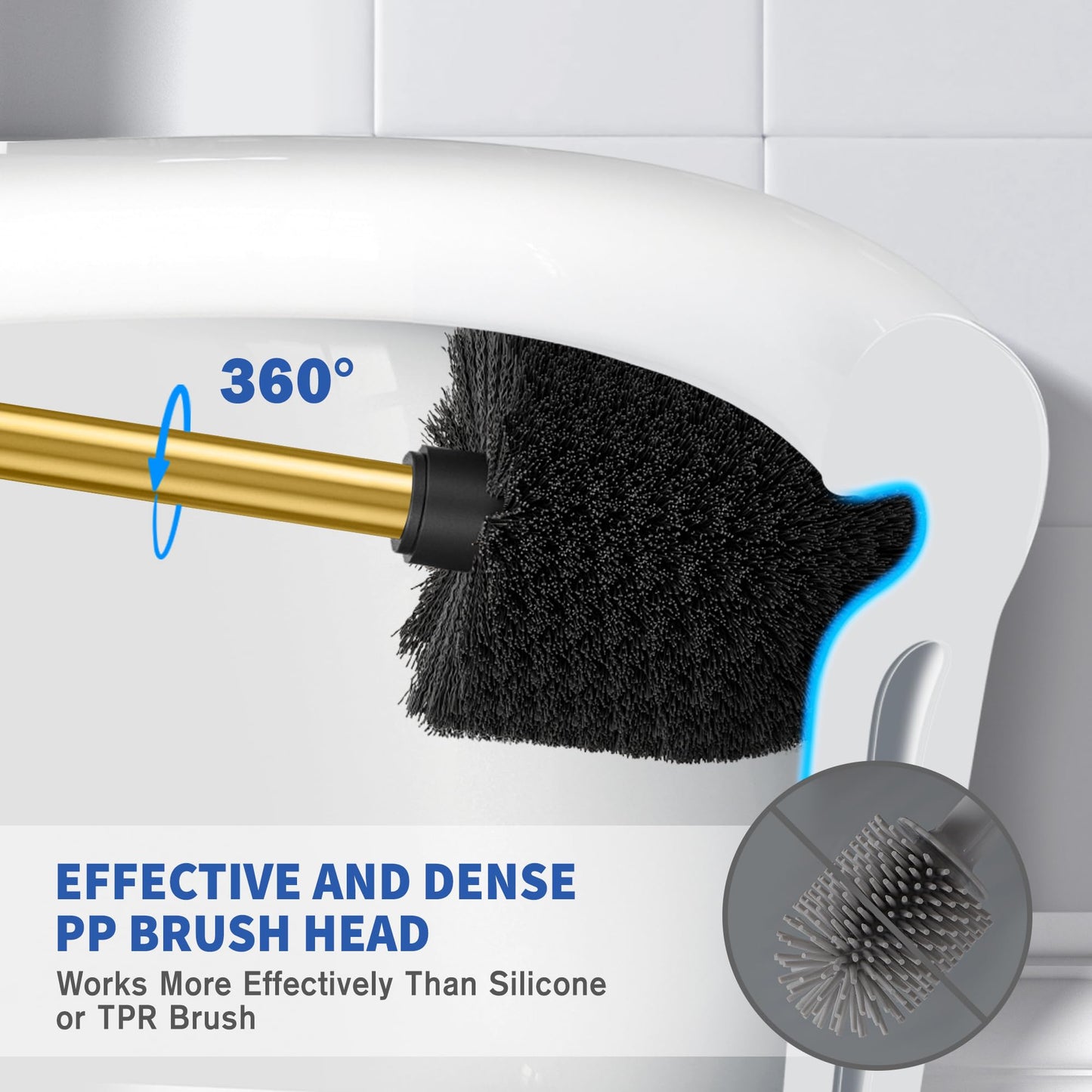 Toilet Brush and Holder, 2 Pack Toilet Brush Stainless Steel, Toilet Bowl Brush for Bathroom Toilet-Ergonomic, Elegant,Durable (Silver)