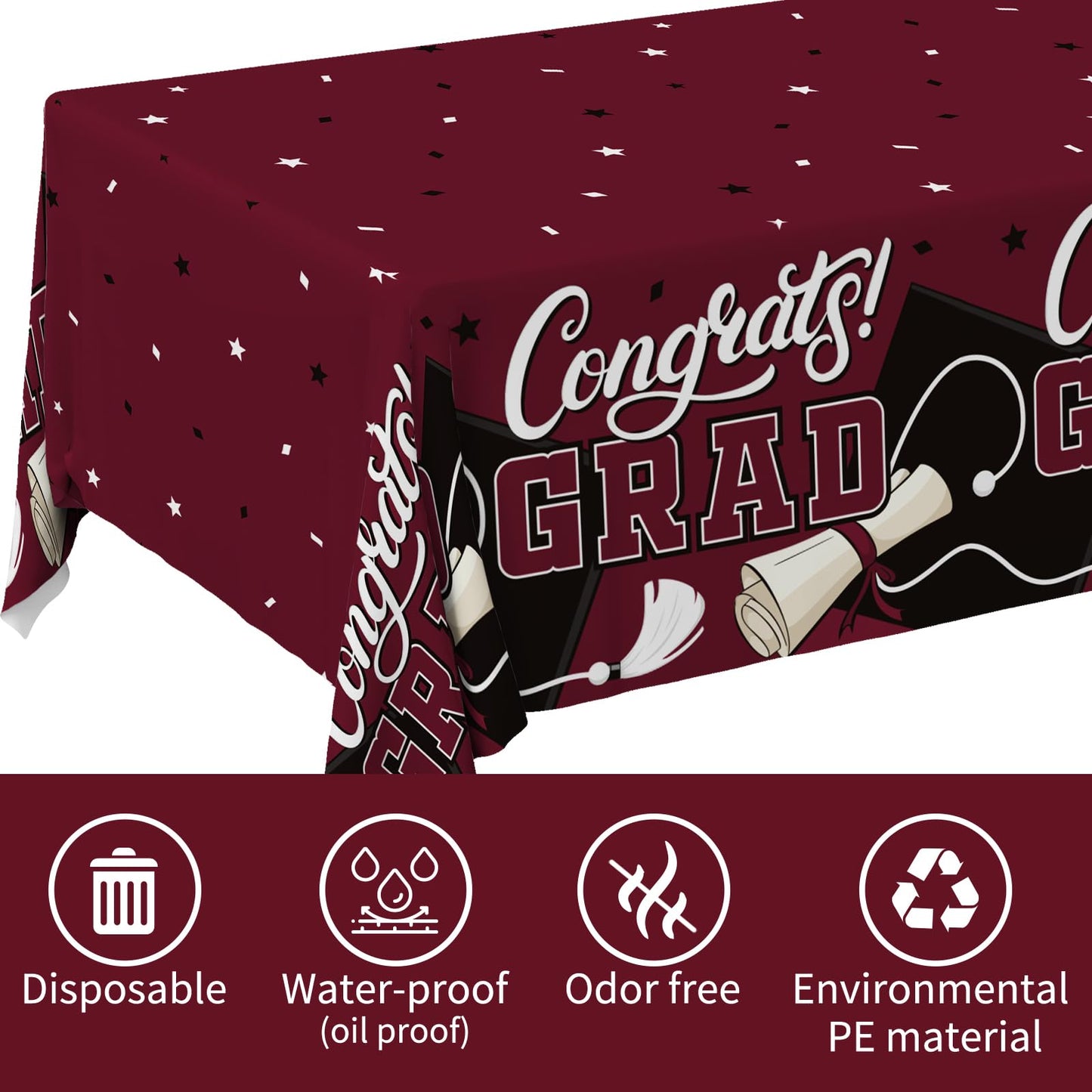 Gatherfun Graduation Decorations 2026 Kit - 2 Pcs Red Gongrats Grad Tablecover for Party Decorations，Graduation Plastic Table Covers 54"x108" BST326L