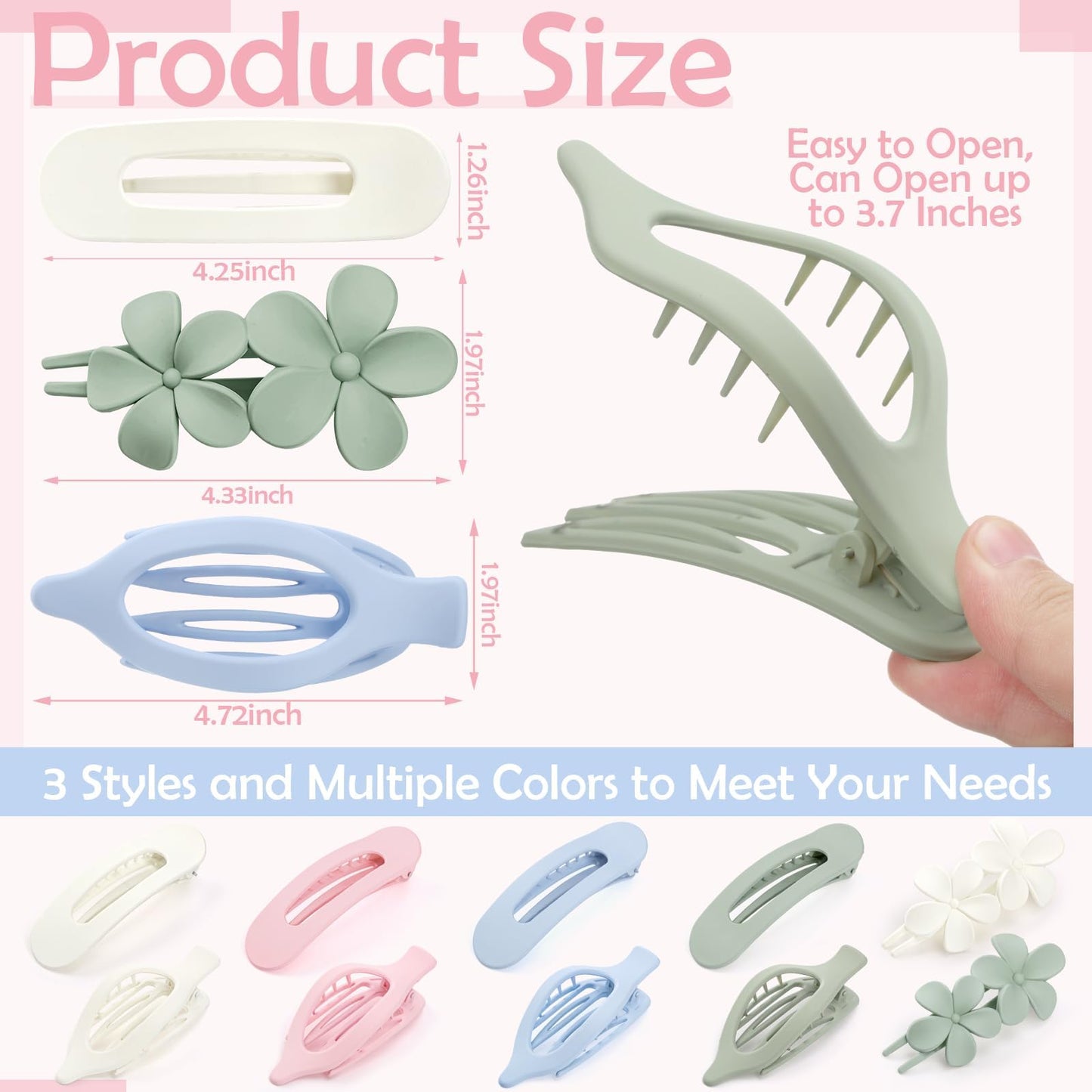 8 Pcs Flat Hair Clips for Women, 2 Styles Large Flat Claw Clips for Women, Strong Hold Non-slip French Hair Clips for Thick Thin Hair, Neutral Color WN420