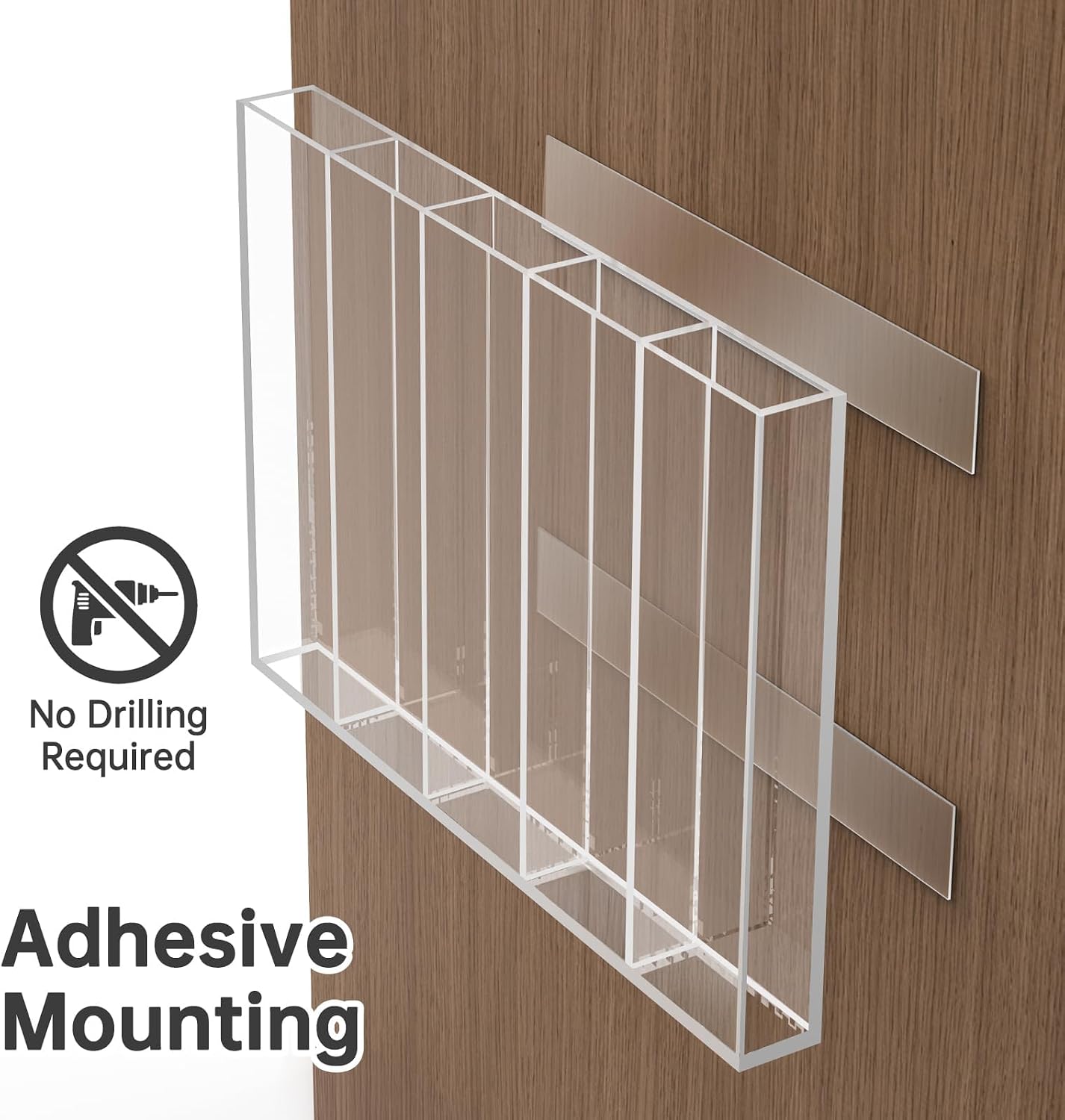 NiHome 10” Large Clear Acrylic Straw Holder for Cabinet Door – Fully Enclosed Straw Organizer for Cabinet Doors or Countertops, Ultra Sticky Mount, Space-Saving Kitchen Accessories Container BST326H