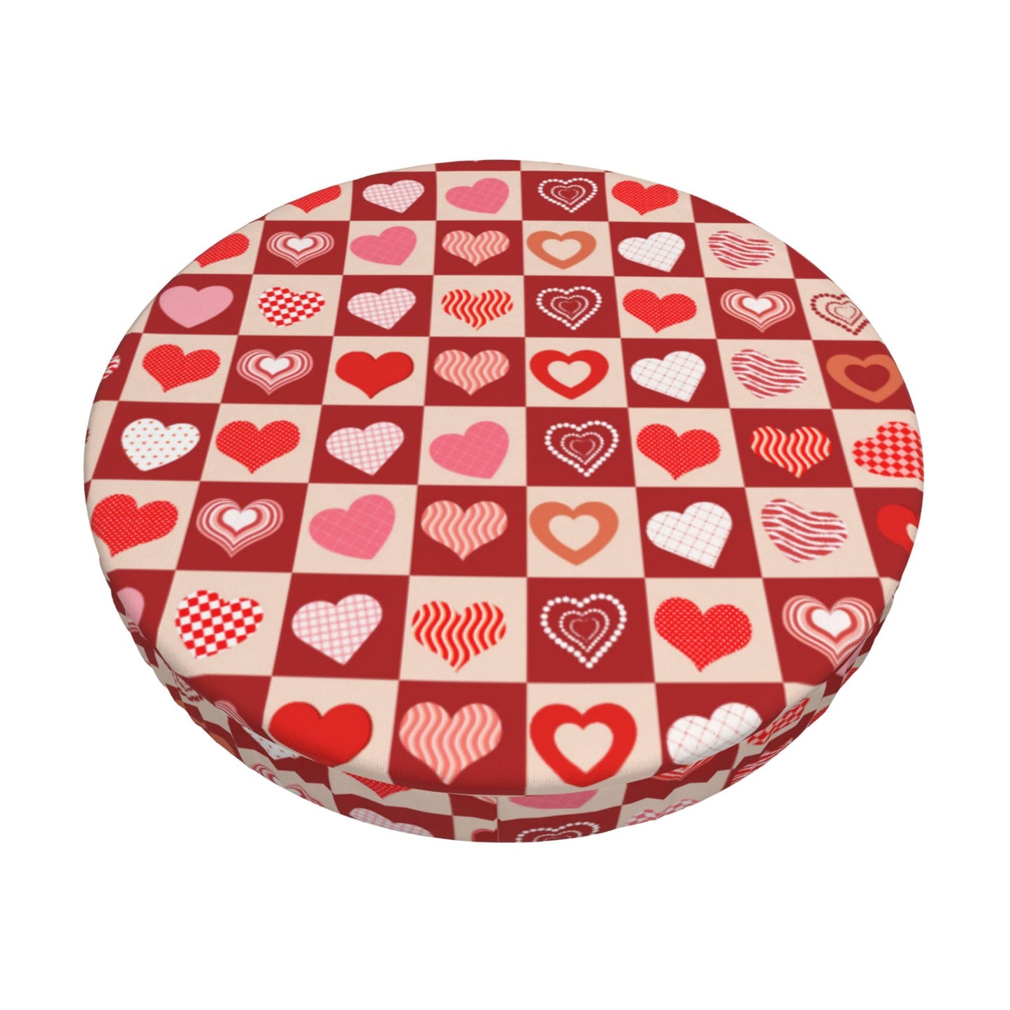 Heart Round Bar Stool Cover - Pink Red Love Heart Chair Seat Cushion Slipcover 12 Inch for Restaurant Cafe Hotel Bar BST202