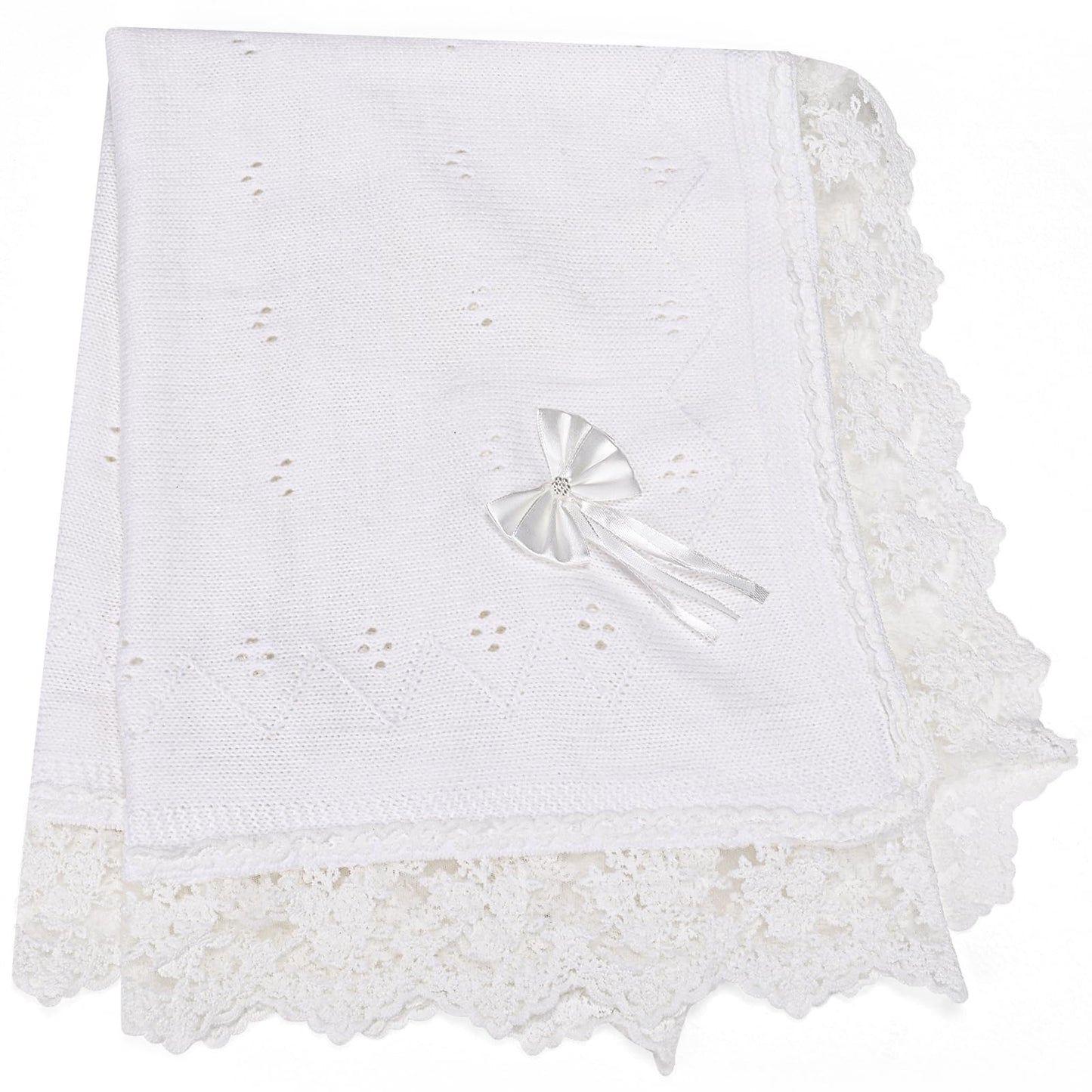 Baby Blanket White Baptism Gifts for Girl Boys First Communion Christening Christian Gifts for Kids White Soft Crochet Knitted Towel BST326H
