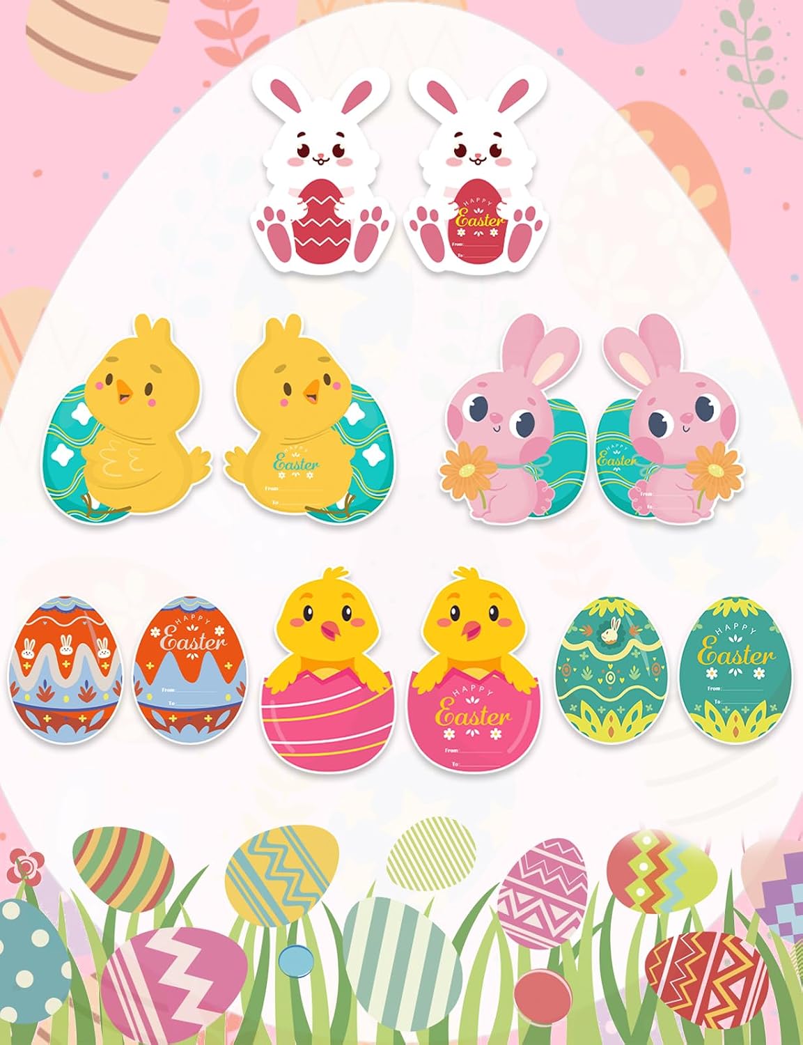 24 Pack Easter Cards for Classroom Exchange - Bubble Gum Machine Design with Round Holders, DIY Bunnies Eggs Chick Candy Cards for School Spring Party Favors, Gifts, Crafts & Rewards (6 Styles) BST326H