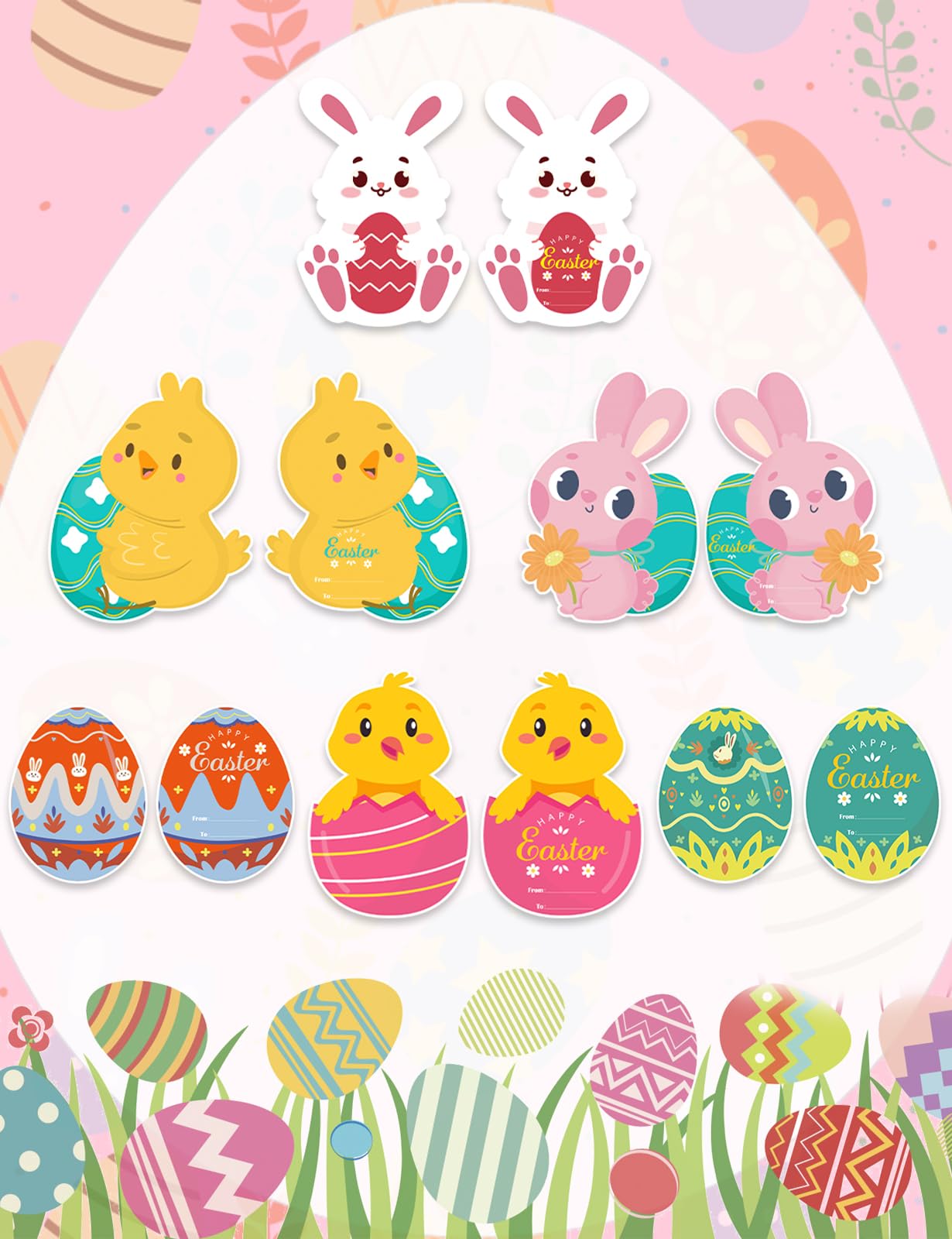 24 Pack Easter Cards for Classroom Exchange - Bubble Gum Machine Design with Round Holders, DIY Bunnies Eggs Chick Candy Cards for School Spring Party Favors, Gifts, Crafts & Rewards (6 Styles) BST326H