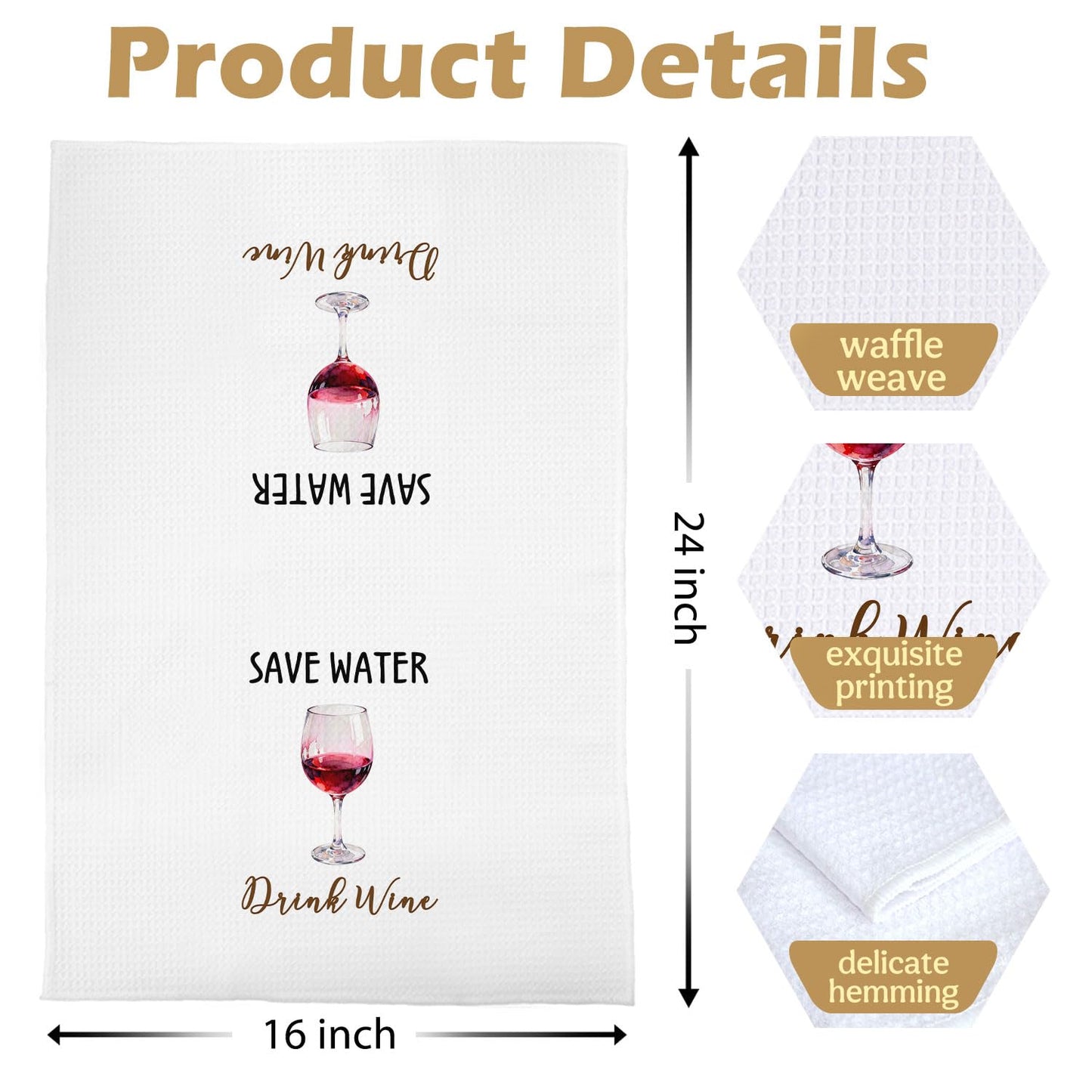 Funny Wine Kitchen Decor - Wine Gifts Waffle Dish Towels for Kitchen, Hostess Gifts Hand Towels, Housewarming Gift Tea Towel, 16x24 Inch BST220