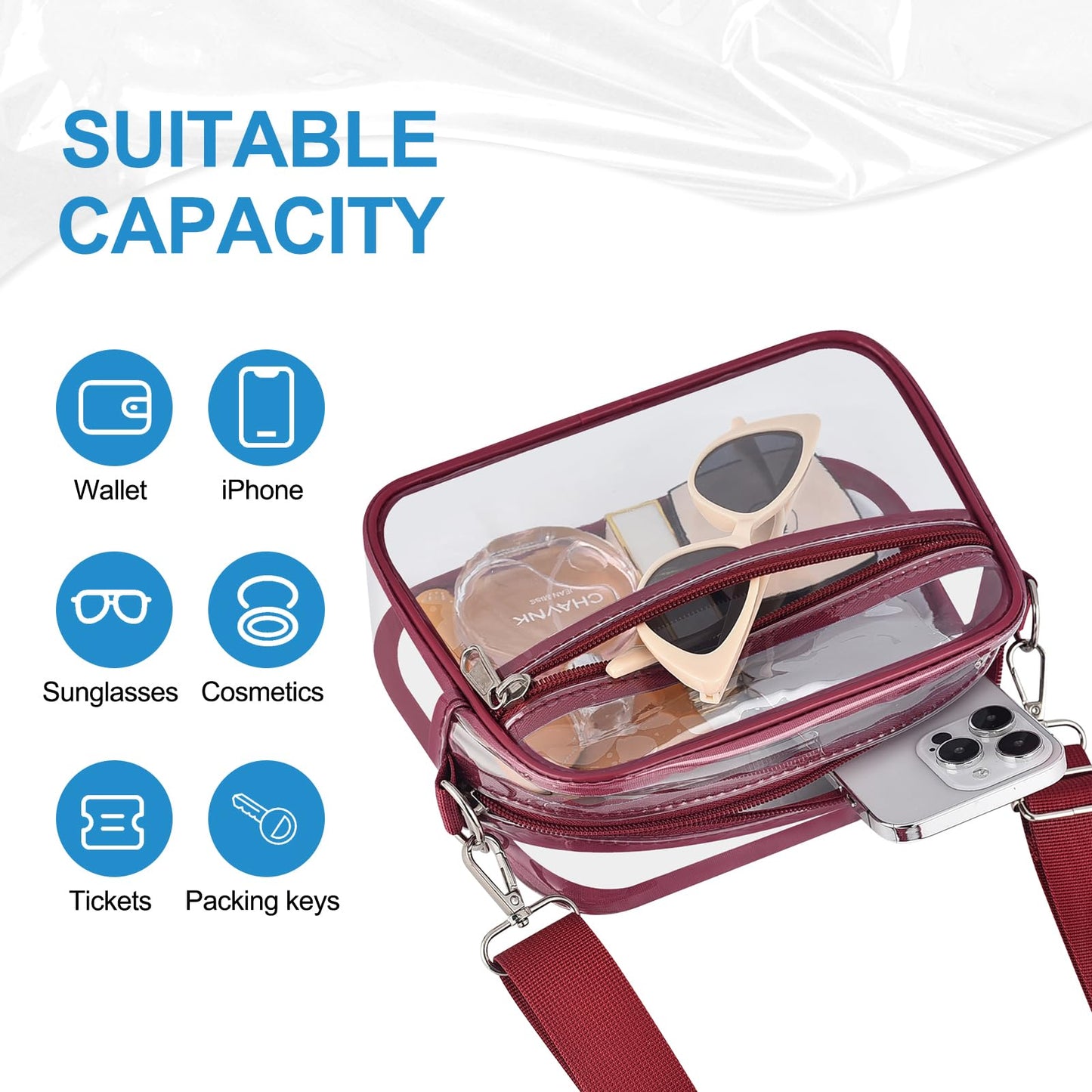 Clear Bag for Stadium Events Stadium Approved Women's Top-Handle Handbags | Mini Small Clear Bag Purse with Wide Adjustable Strap and Front Pocket for Sports Concerts, Festivals BST202