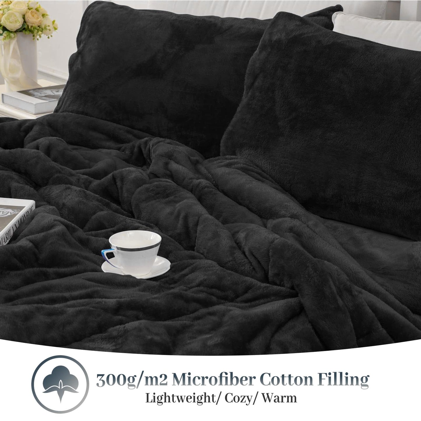 YIYEA Fluffy Queen Size Comforter Set, Luxury Faux Fur Comforter, Ultra Soft Plush Fuzzy Velvet Bedding Comforter Sets for Fall Winter, Cozy Warmth, No Shedding, 3PC, Queen, Light Grey BST326H