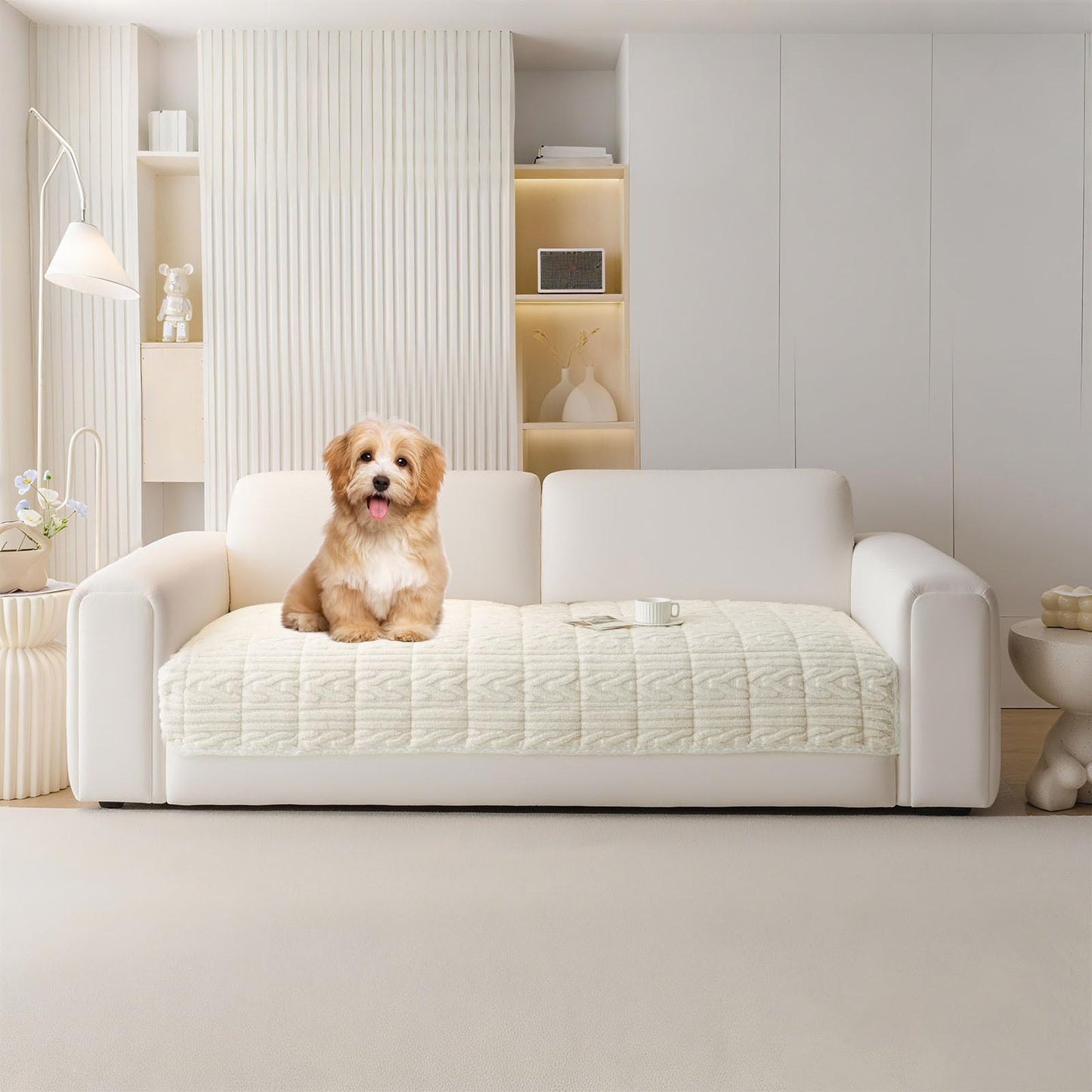 HANDONTIME Fuzzy Dog Couch Cover Washable, Pet-Friendly Sofa Covers Non-Slip Geometric Jacquard Pet Protector Furniture Cover for 3 Cushion Sofa Cozy Fuzzy Dog Mat for Couch (Grey, 35.4" x 70.9") BST202