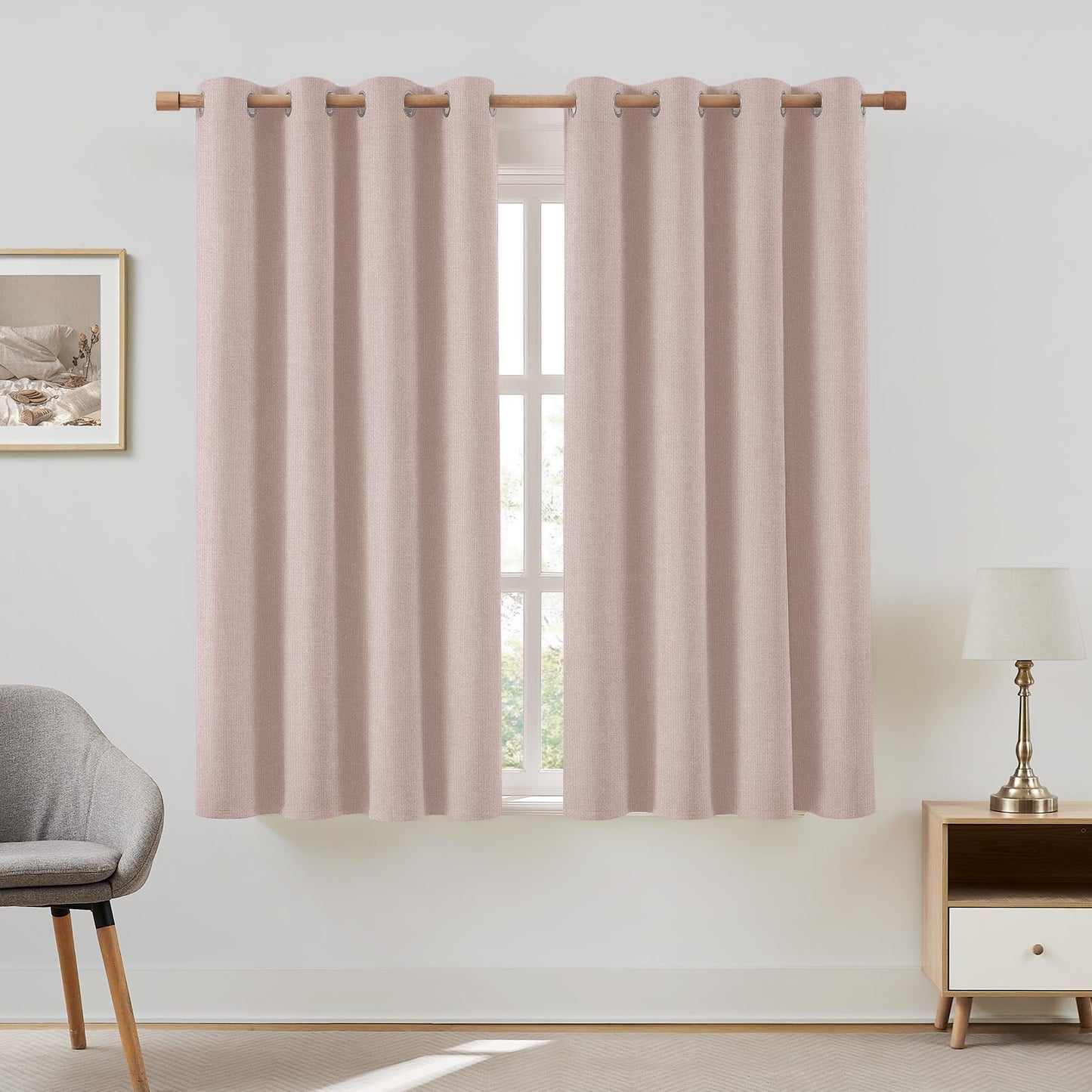 HOMEIDEAS 100% Ivory Cream Linen Blackout Curtains for Bedroom, 52 x 96 Inch Length 2 Panels Faux Linen Thermal Insulated Black Out Grommet Window Drapes for Living Room BST202