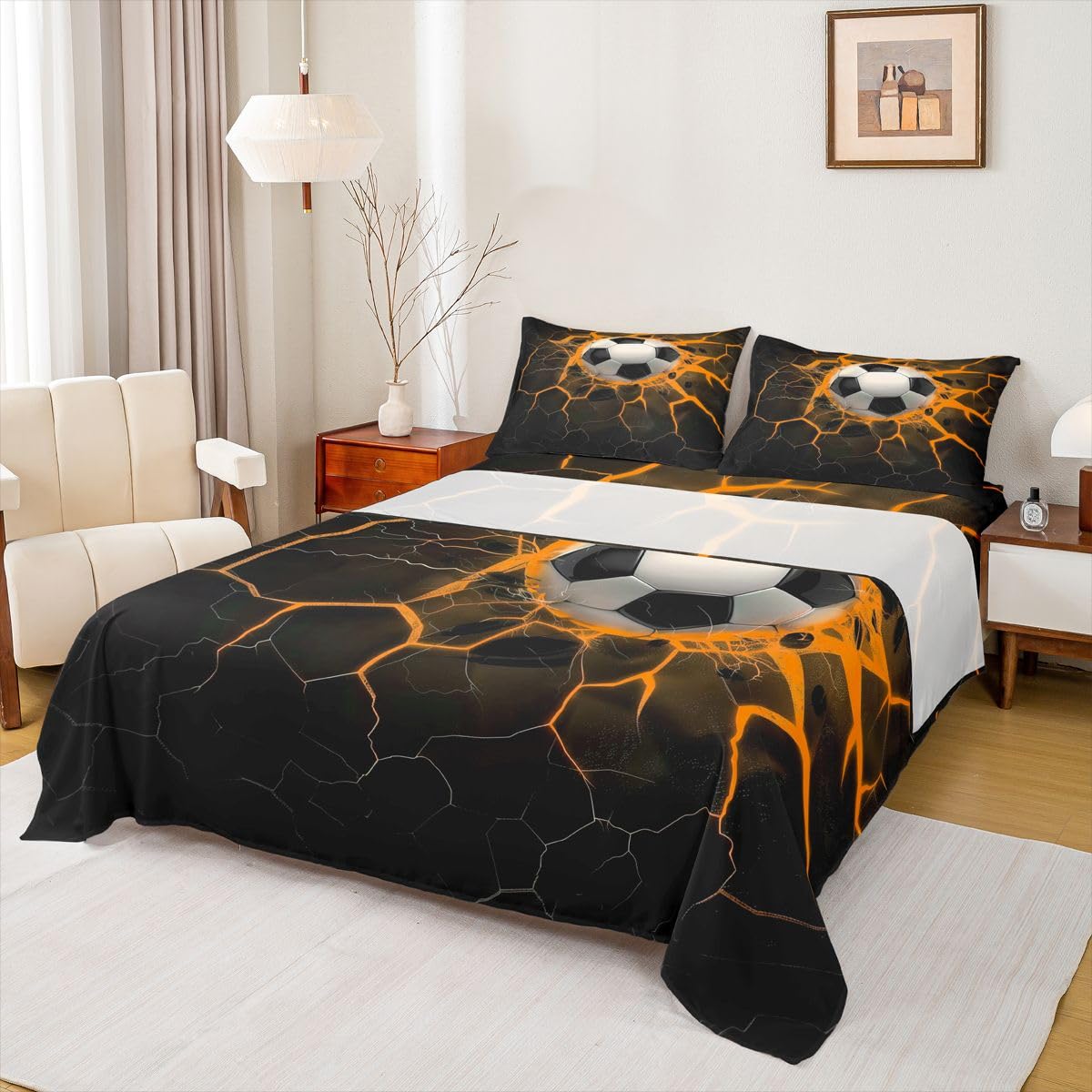 Erosebridal Gridiron Sheet Set Sports Ball Game Sheets Twin for Boys Girls Rugby Competition Game Bed Sheets Set, Football Themed Bedding Set with 1 Pillowcase BST326H