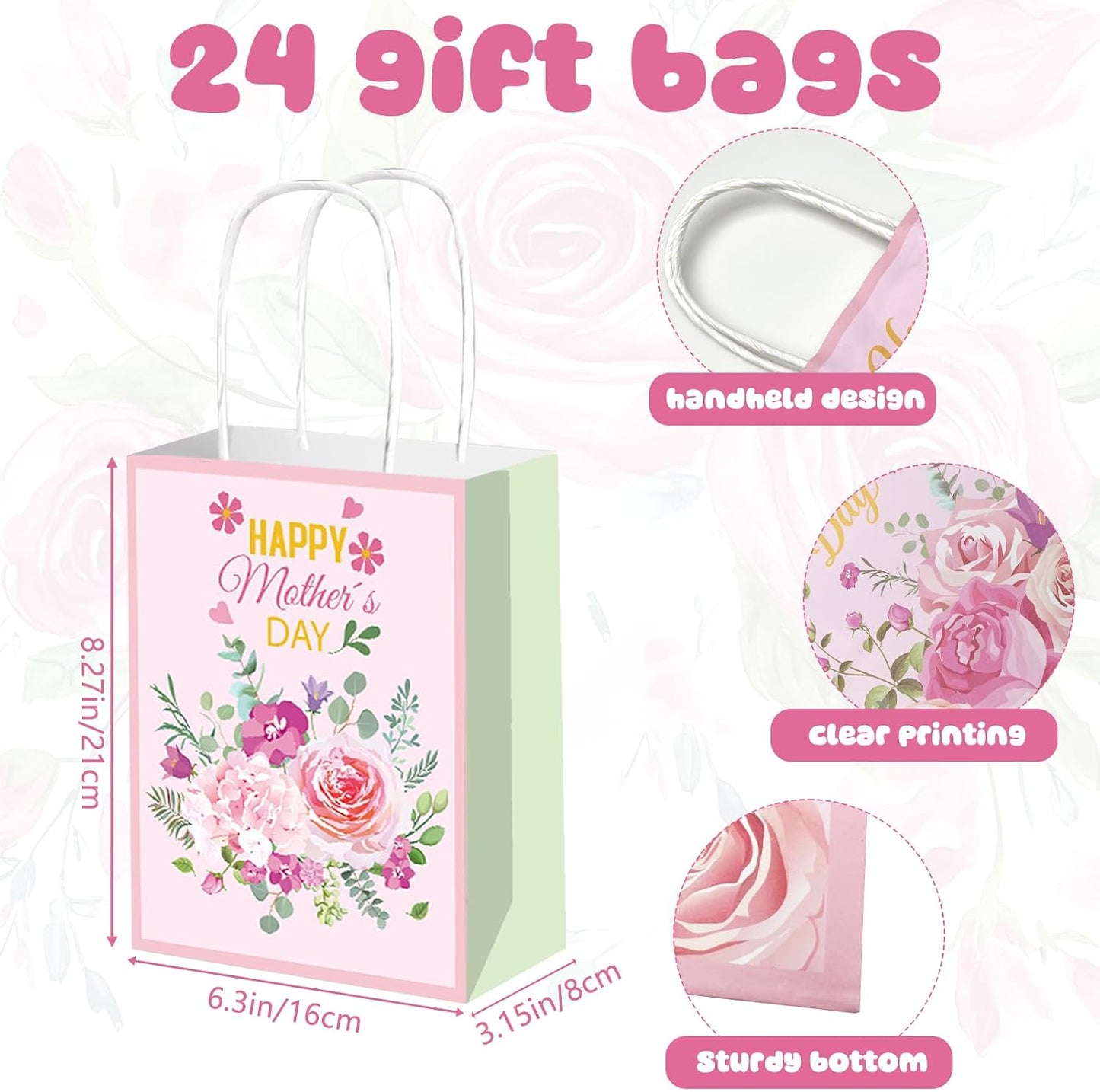 24 Pcs Paper Gift Bags with Handle Party Favor Treat Bags for Birthday Party Supplies WN420
