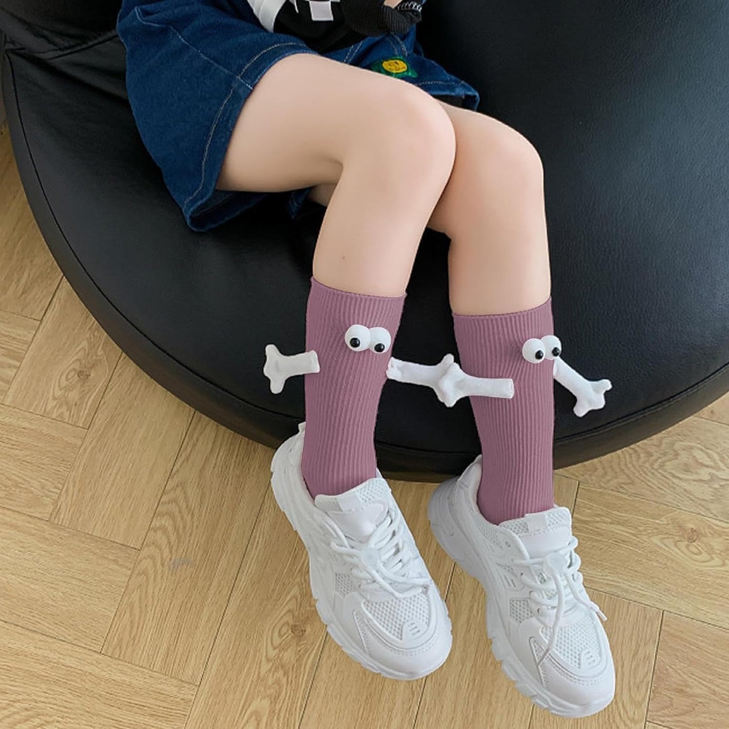 ARTSIM Magnetic Hand Holding Socks for Couple Friends Kids - 3D Doll Mid-Tube Cute Novelty Xmas Socks BST326H