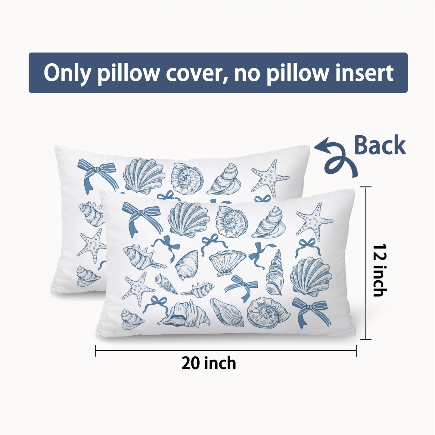 Coastal Beach Girly Room Decor 12x20 Pillow Cover, Preppy Beach Navy Blue Bikini Striped Decorative Lumbar Pillow Covers for Girls Bedroom College Dorm Sofa Couch BST326L