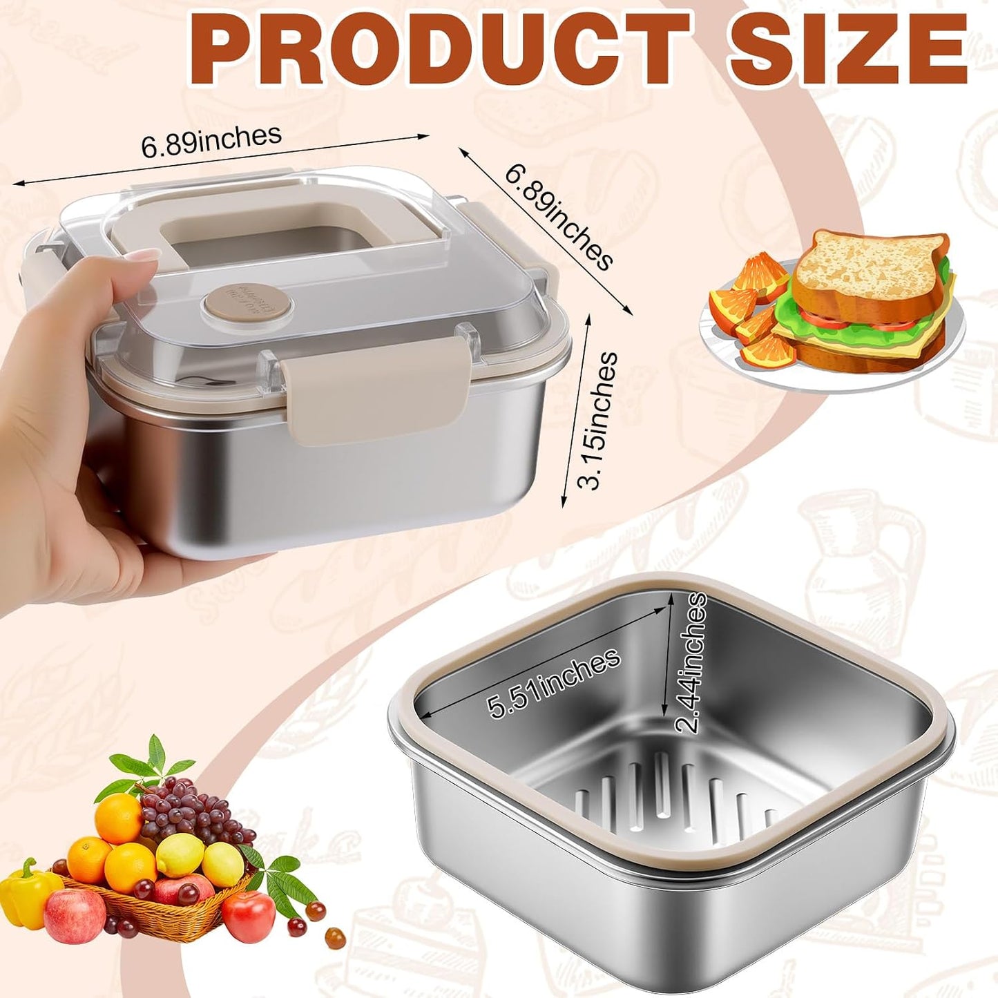 2 Pack 40oz Stainless Steel Sandwich Containers Leakproof & Airtight Seal Lid Reusable for Sandwiches, Snacks, Food Storage BST202