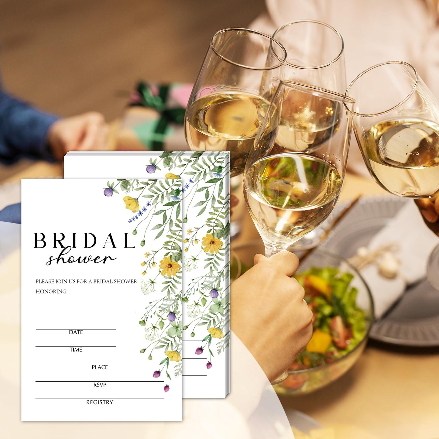 50 Years Anniversary Bridal Shower Invitations Cards, Set of 25 Gold Foil Floral Fill in Style 50th Year Wedding Invites Cards with Envelopes for Couples Marriage Party Supplies-T05 WN420