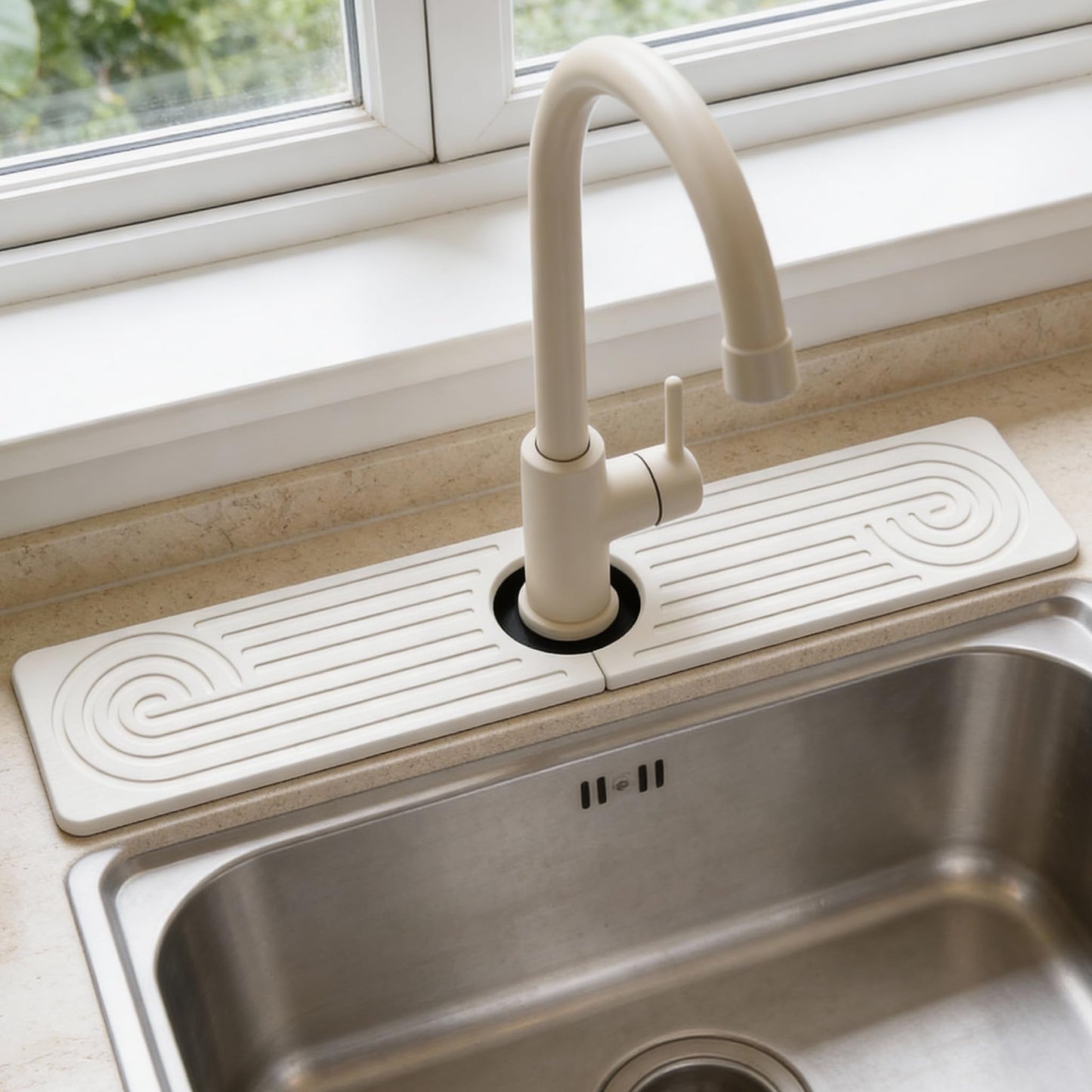 Hopegiver Stone Faucet Mat for Kitchen Sink - Fast Drying Diatomite Sink Protector Prevent Moisture, Super Water Absorbing Stone Tray for Kitchen & Bathroom Counter (White, 15.7"x3.9") BST326H