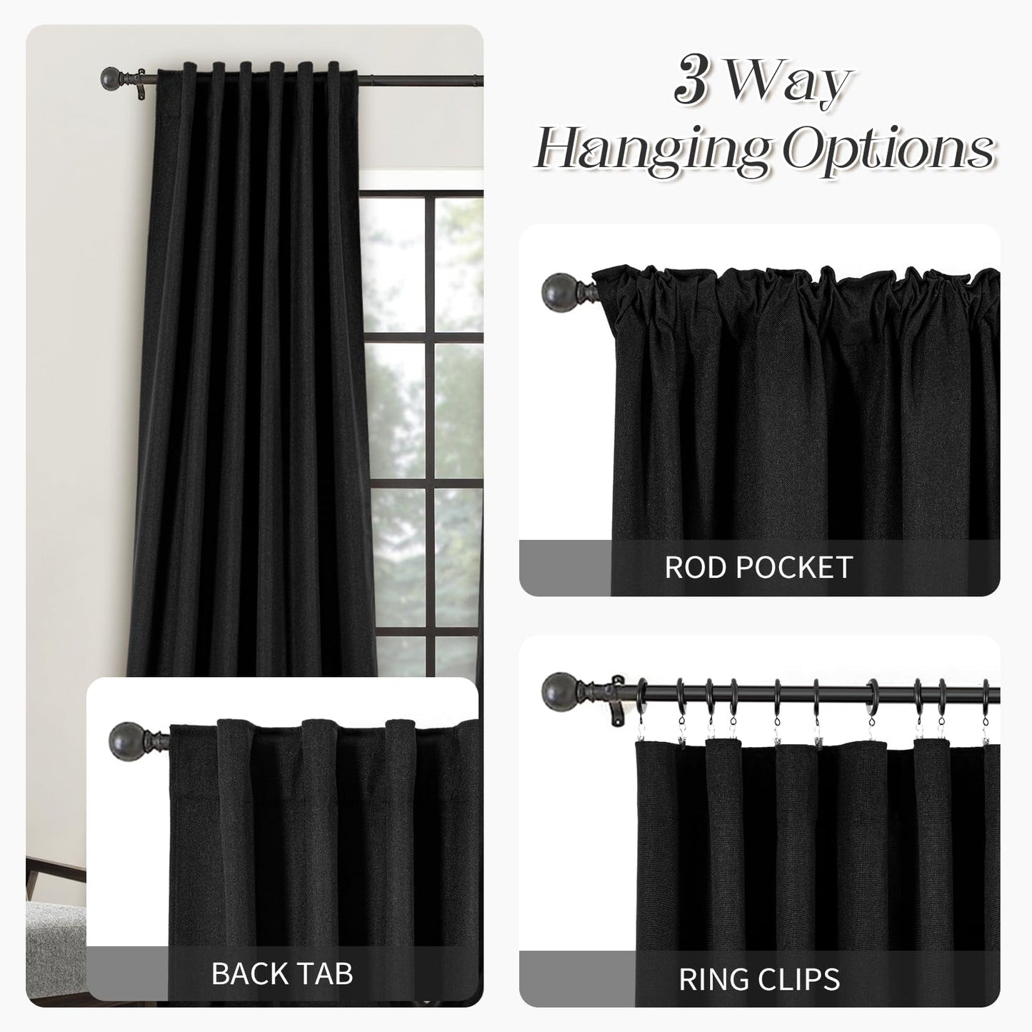 PANGSINNE Short Curtains for Windows Bathroom, 100% Blackout Linen Boho Back Tab Pleated Cafe Curtains for Kitchen Bedroom, 54 Inch Length 2 Panels Set, Dusty Blue BST326H