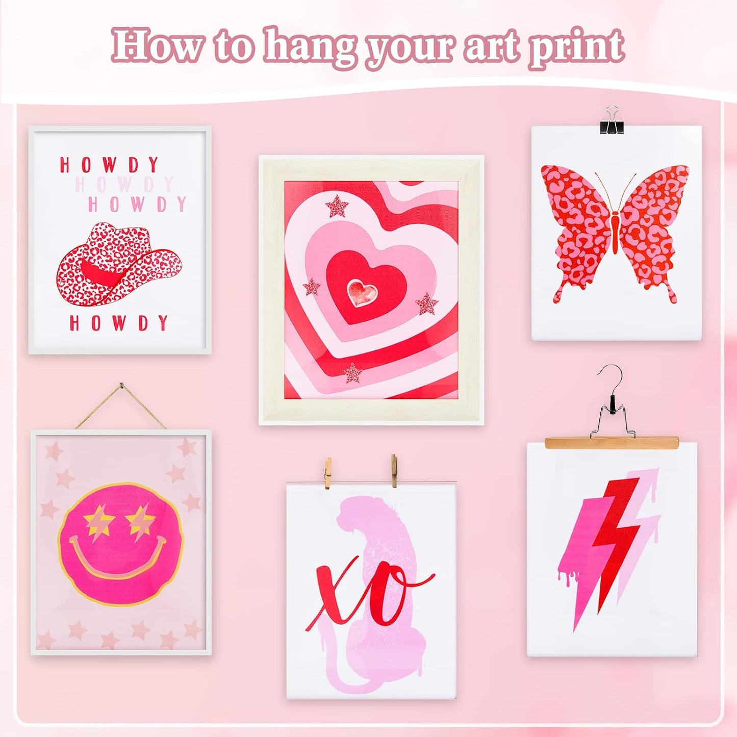 6 PCS Pink Preppy Room Decor Aesthetic Unframed Wall Art Trendy Small Wall Prints Cheetah Butterfly Preppy Posters Cute Collage Pictures for Teen Girl Bedroom Room Dorm, 8 x 10 Inch WN420