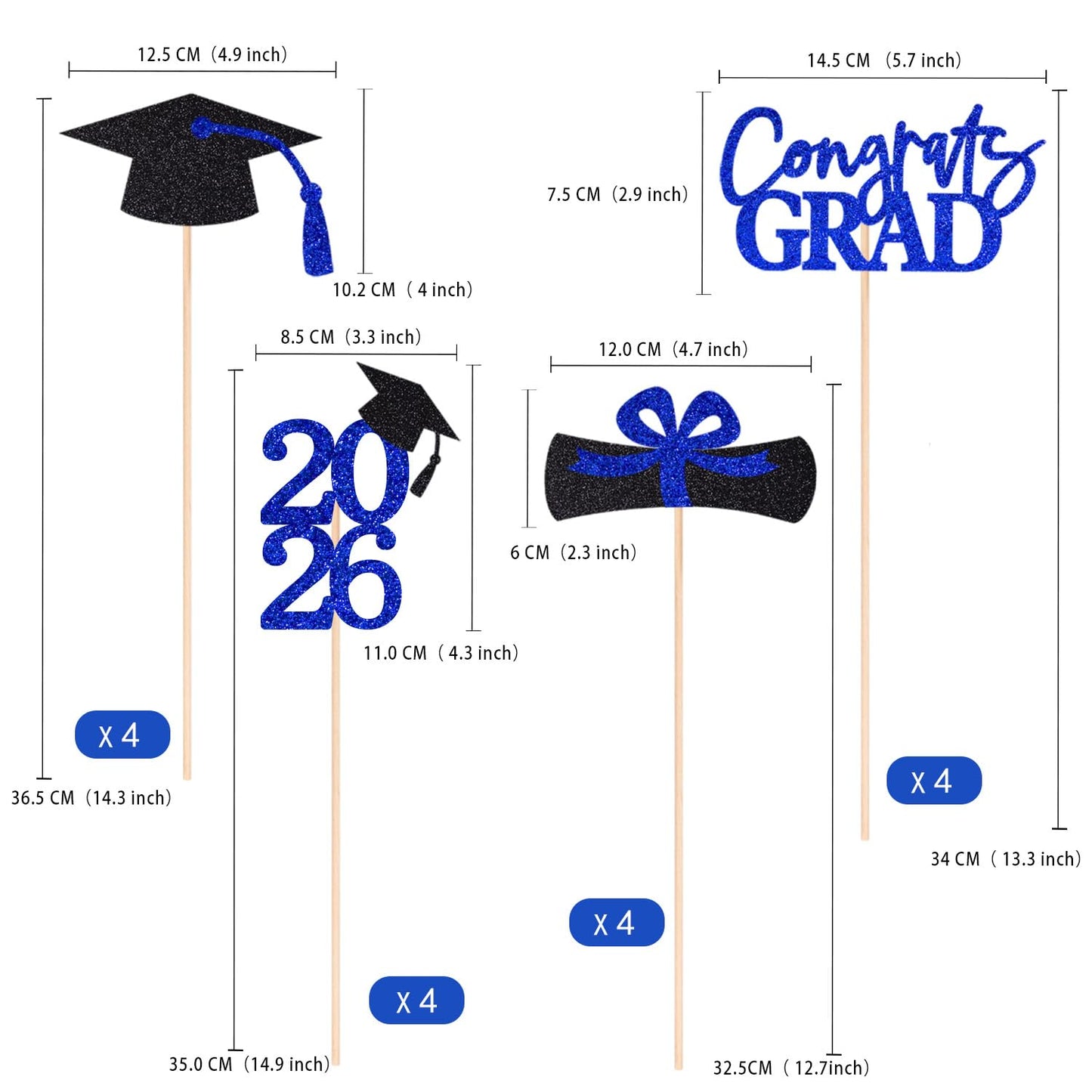 Graduation Centerpieces Class of 2026, 16 PCS Red Blue Double-Sided Table Toppers, Congrats Grad Party Decorations Supplies (Set of 4 Designs) WN420
