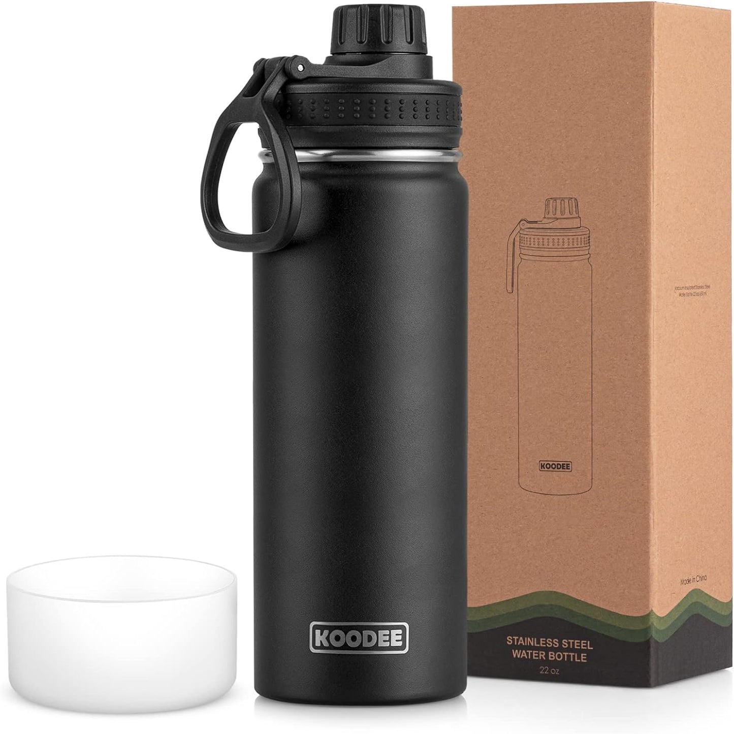koodee Water Bottle-12 oz Stainless Steel Double Wall Vacuum Insulated Water Bottle for School-Wide Mouth Flask with Straw Lid (Teal) BST220