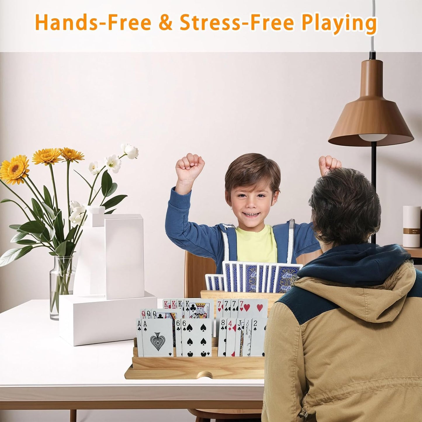 2PCS Card Holder Playing Cards 4-Slot Wooden Card Holder Playing Cards with Storage Bag Wooden Card Holders for Playing Card for Canasta and Bridge, Hands-Free Playing Card Holders for Adults, Kids, Seniors BST202