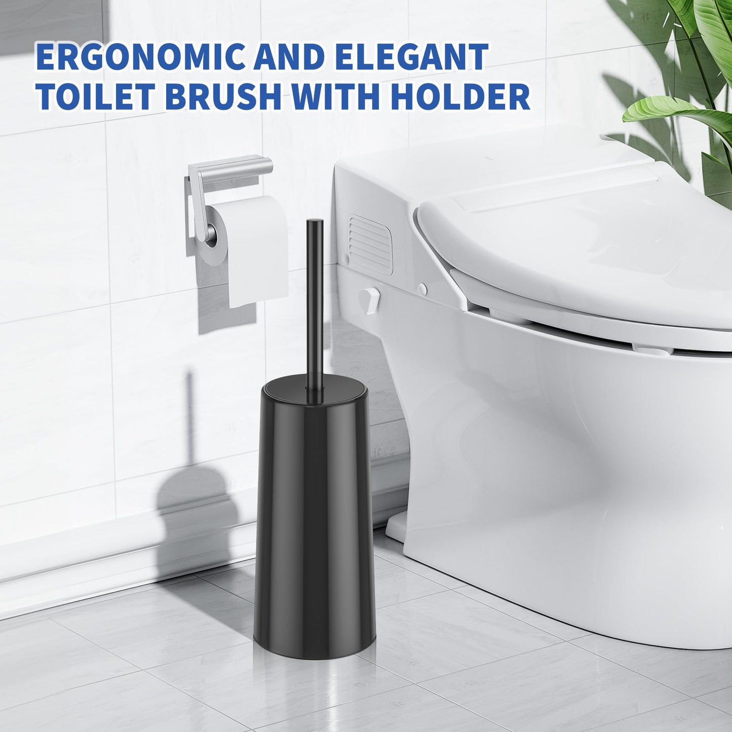 Toilet Brush and Holder, 2 Pack Toilet Brush Stainless Steel, Toilet Bowl Brush for Bathroom Toilet-Ergonomic, Elegant,Durable (Silver)