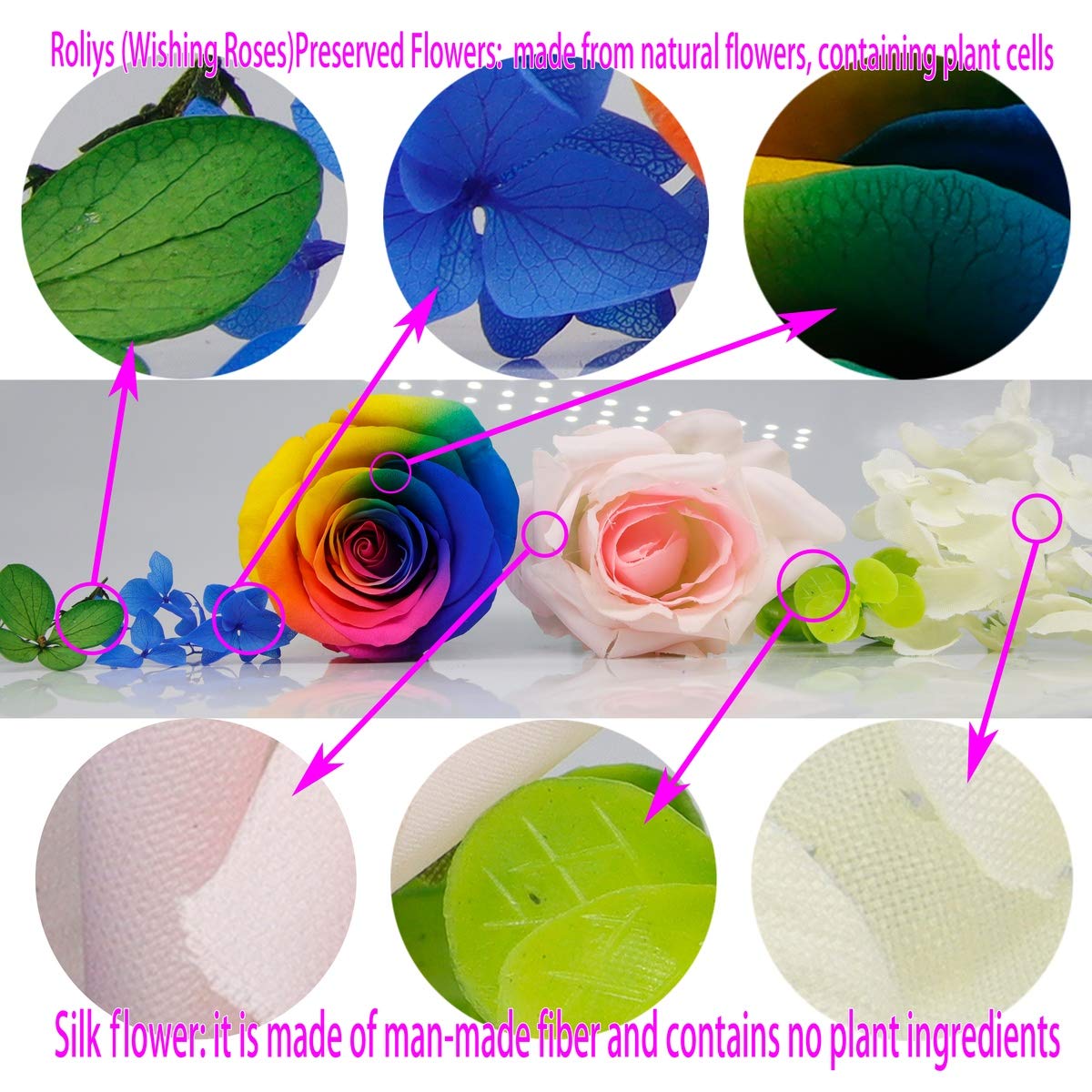 Preserved Real Rose in a Circular Glass Cover, Wooden Base, a Gift for Valentine's, Mother's Day Christmas, Anniversary, Girlfriend Birthday（Blue） 1 pcs 10 cm BST220