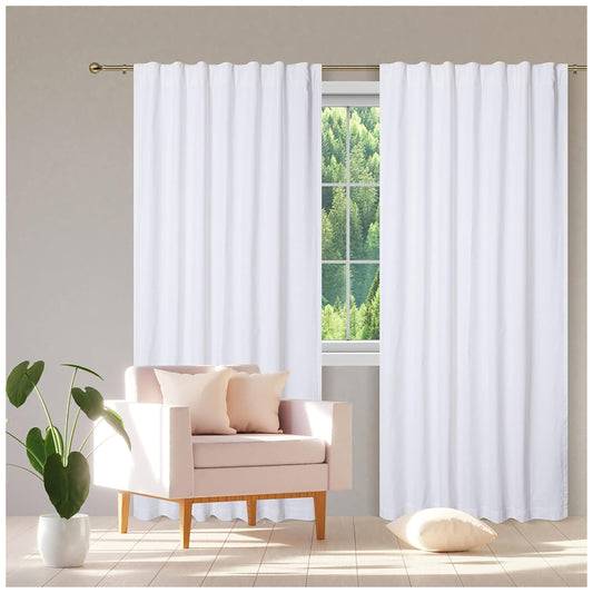 Bedding Craft Curtains 63 Inch Length - White Poly Cotton Slub Drapes with Tab Top, Set of 2, Ideal for Bedroom, Living Room, and Office_ 50x63 inch BST220