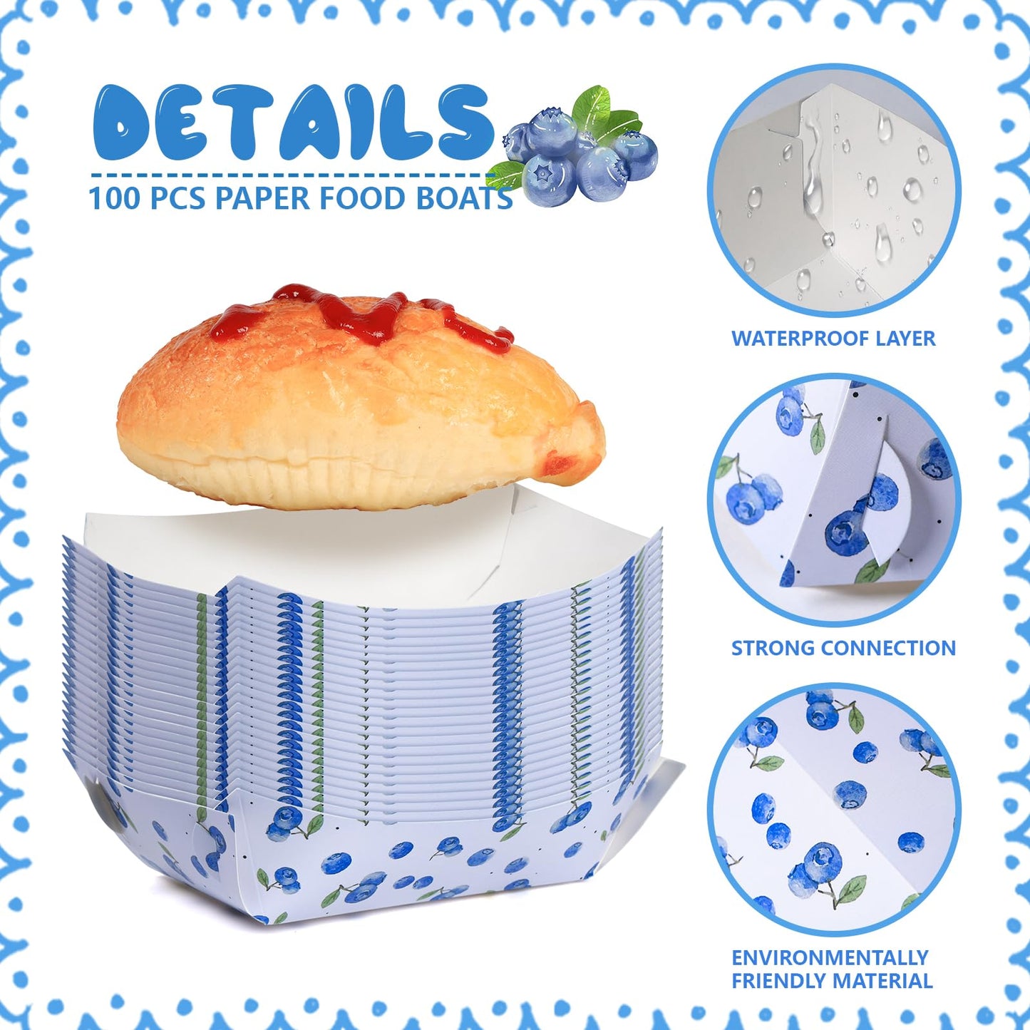 strawberry paper plates, disposable waterproof food trays, 1 lb., suitable for bulk strawberry-themed strawberry shortcake berry first birthday party supplies and gift decorations. (20, blueberry) BST220