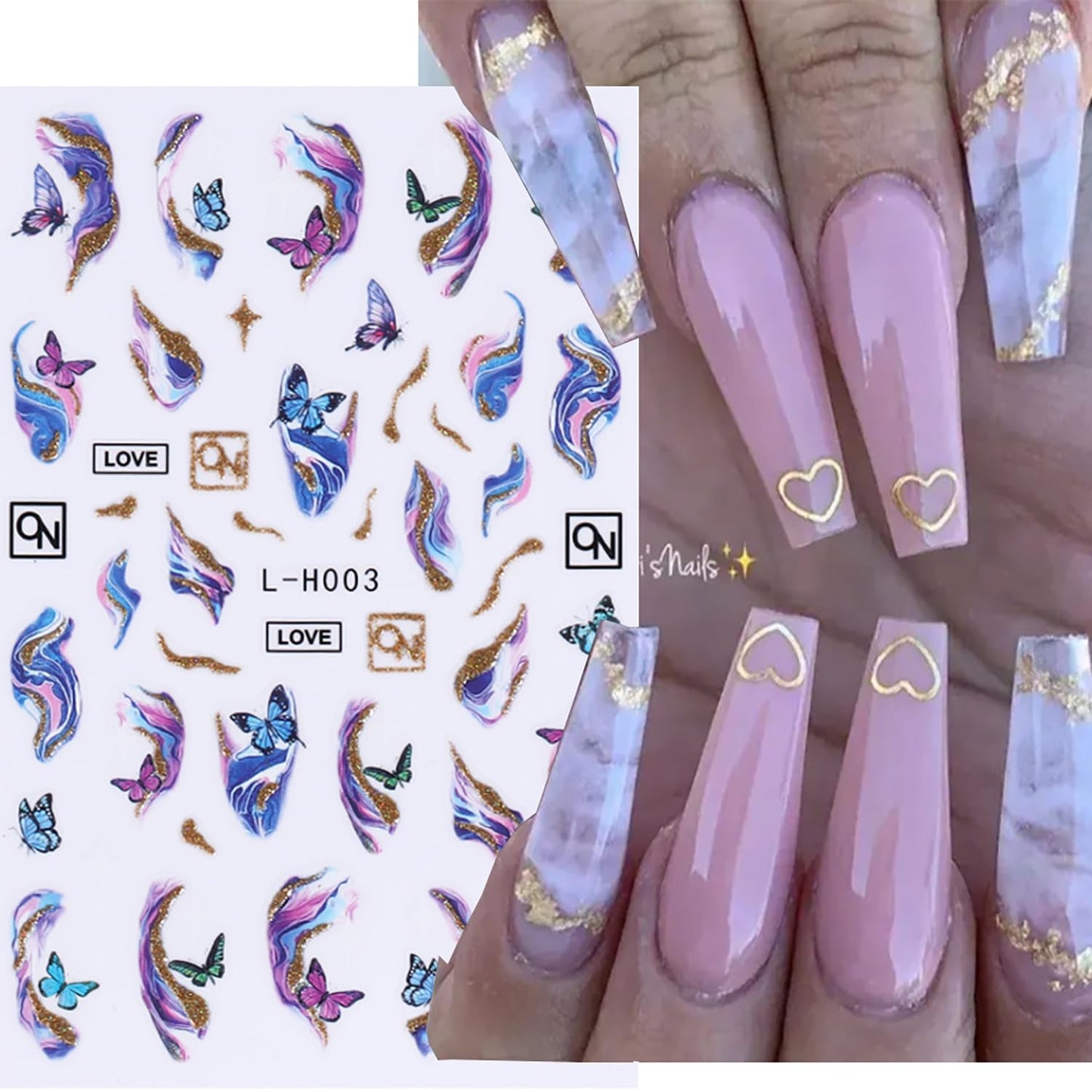 Liquid Butterfly Nail Art Sticker Decals Black Gold Black Silver Butterfly Moon Design Nail Decals 3D Self-Adhesive Nail Art Supplies Heart Nail Art Sticker Decoration for Women Manicure Supplies BST326L