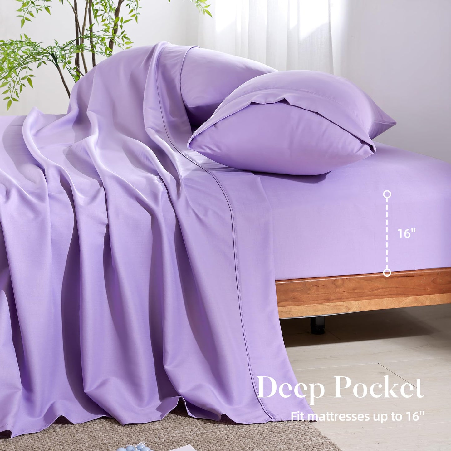 4 Piece Twin Size Sheet - Cooling Bed Sheets Set, Blend Rayon Derived from Bamboo, Breathable Soft Hotel Luxury Bedding & Pillowcases, Silky Fit 16 inch Extra Deep Pocket, Oeko-Tex - Olive Green BST326H