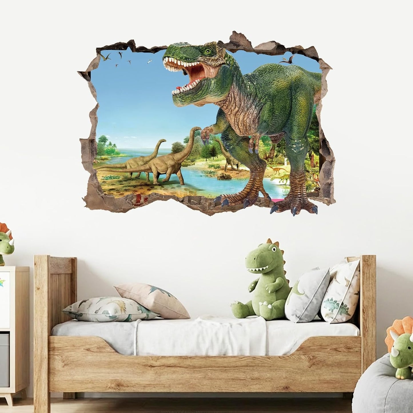 3D Dino Peel and Stick Wall Decals Crack Hole Boys Bedroom Nursery Decor BST326L