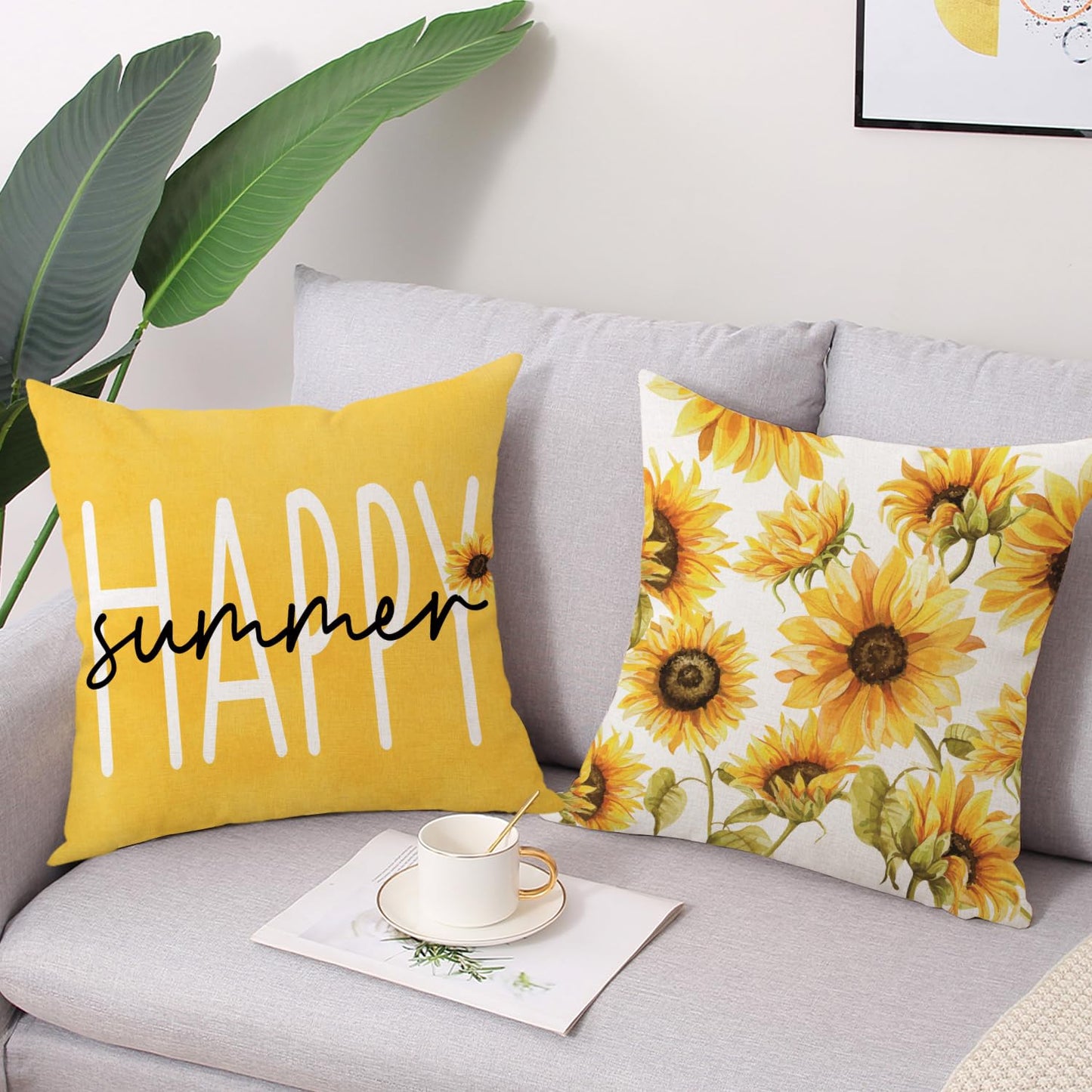 Spring Easter Pillow Covers 18x18 Set of 2 Rabbit Bunny Carrot Truck Spring Flowers Decorative Throw Pillow Covers for Home Office Sofa Bed Couch BST326L