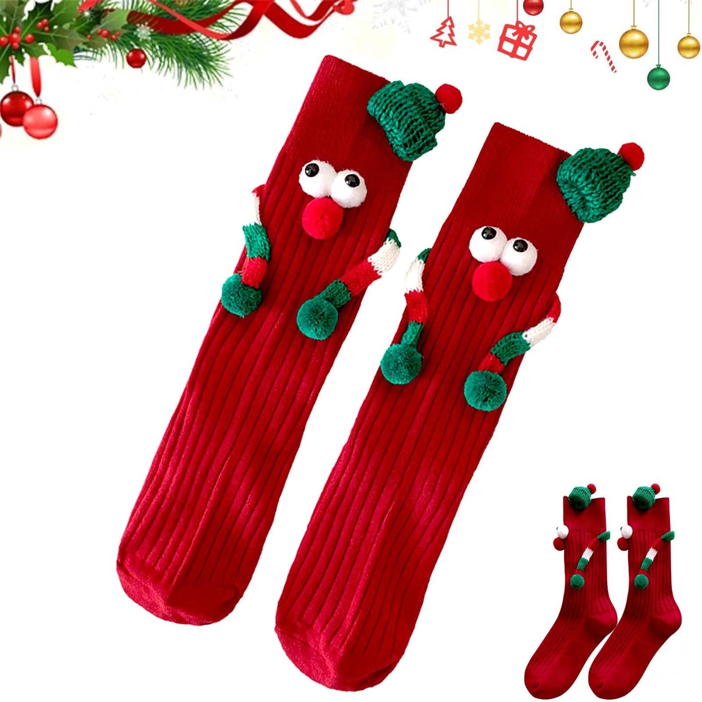 ARTSIM Magnetic Hand Holding Socks for Couple Friends Kids - 3D Doll Mid-Tube Cute Novelty Xmas Socks BST326H