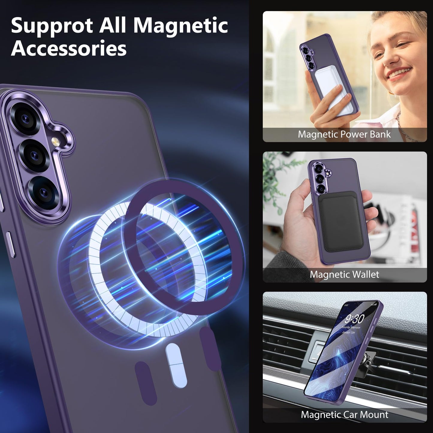 MATEPROX Magnetic Design for Samsung Galaxy S24 Plus Case, Stylish Slim an-ti Yellow Translucent Matte Shockproof Protective Cover for S 24+ 6.7'' 2024-Titanium Gray WN420