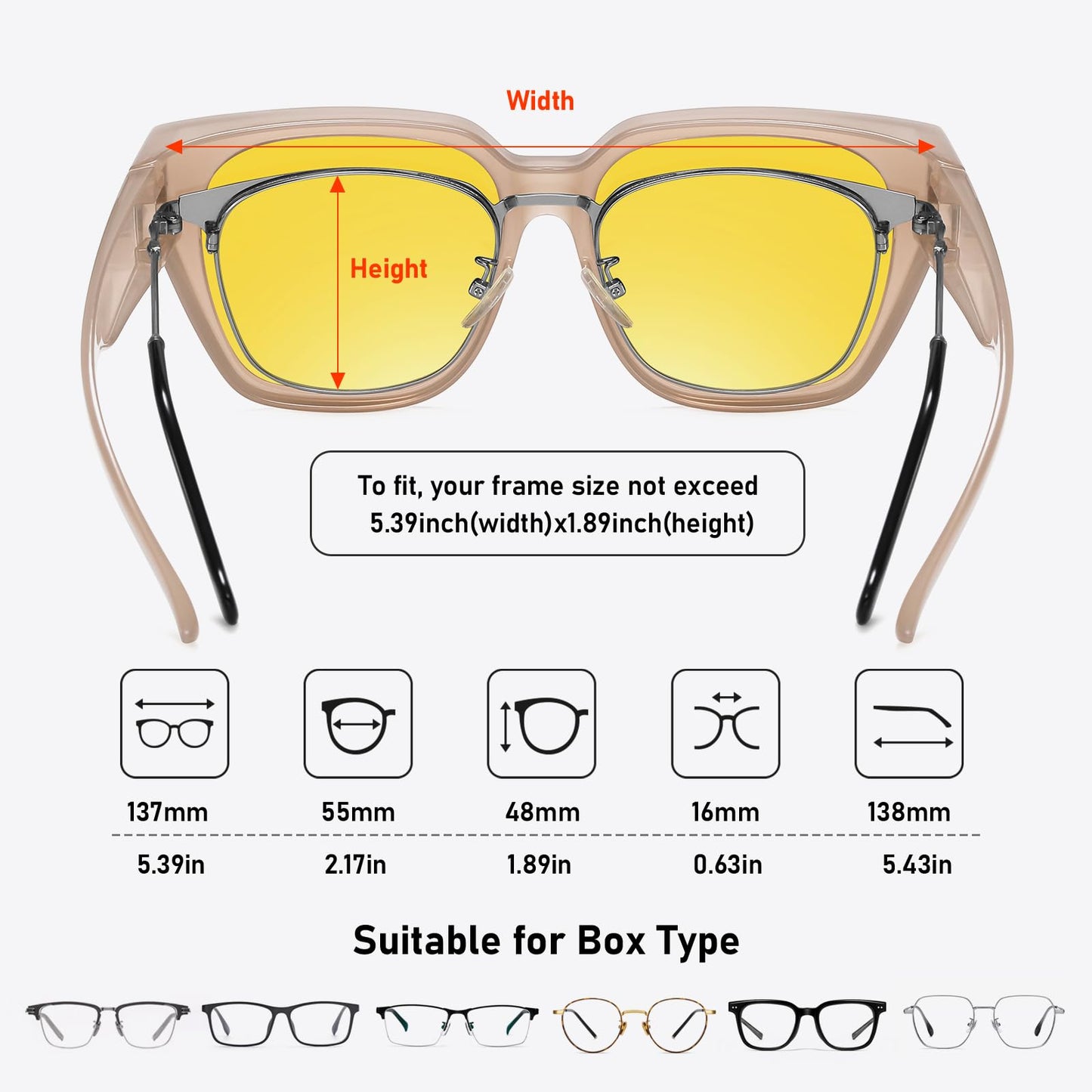 HAOLOTA Night Vision Driving Glasses Fit Over Glasses for Women Men, Anti Glare Polarized Nighttime Yellow Lens WN420