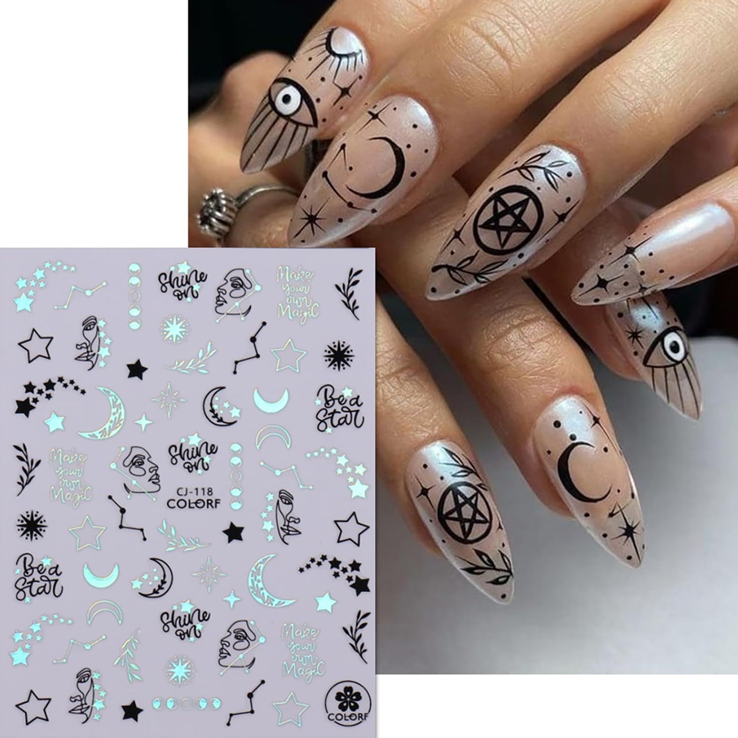 Liquid Butterfly Nail Art Sticker Decals Black Gold Black Silver Butterfly Moon Design Nail Decals 3D Self-Adhesive Nail Art Supplies Heart Nail Art Sticker Decoration for Women Manicure Supplies BST326L