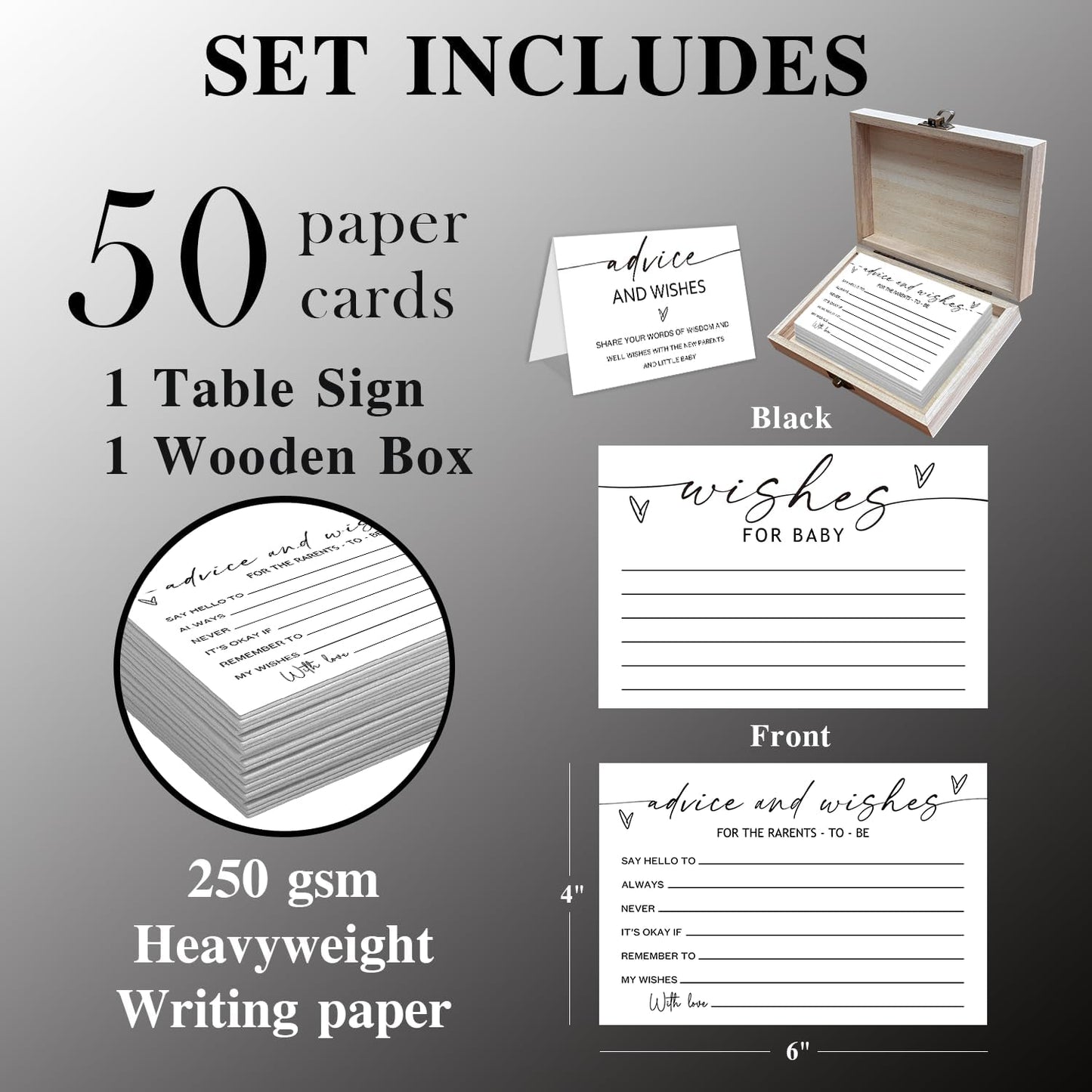 Advice and Wishes Cards with Box For Parents To Be - 50 Pcs Minimalism Advice Cards, Baby Shower Paty Game, Well Wishes Box for New Parents Baby Shower Decorations -A04 BST202