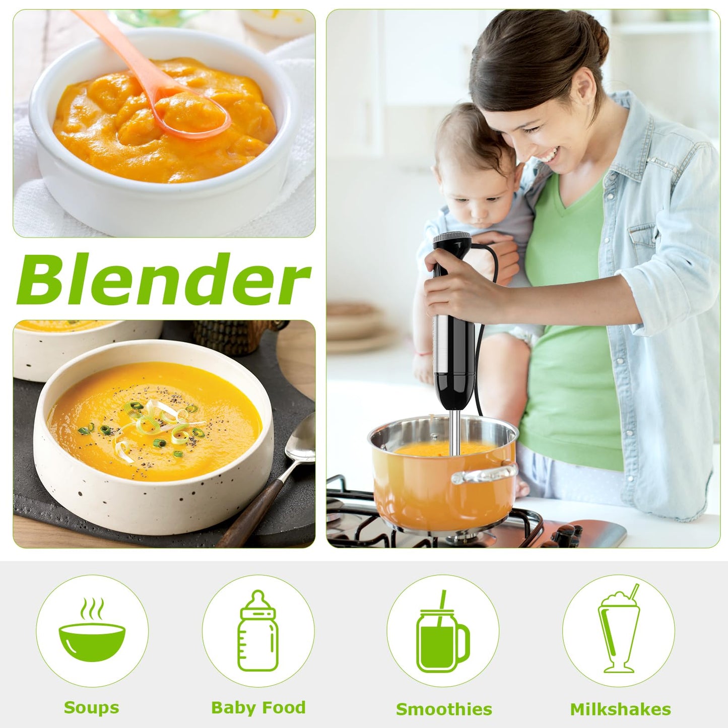 Bonsenkitchen Immersion Blender Handheld with Food Processor RD12