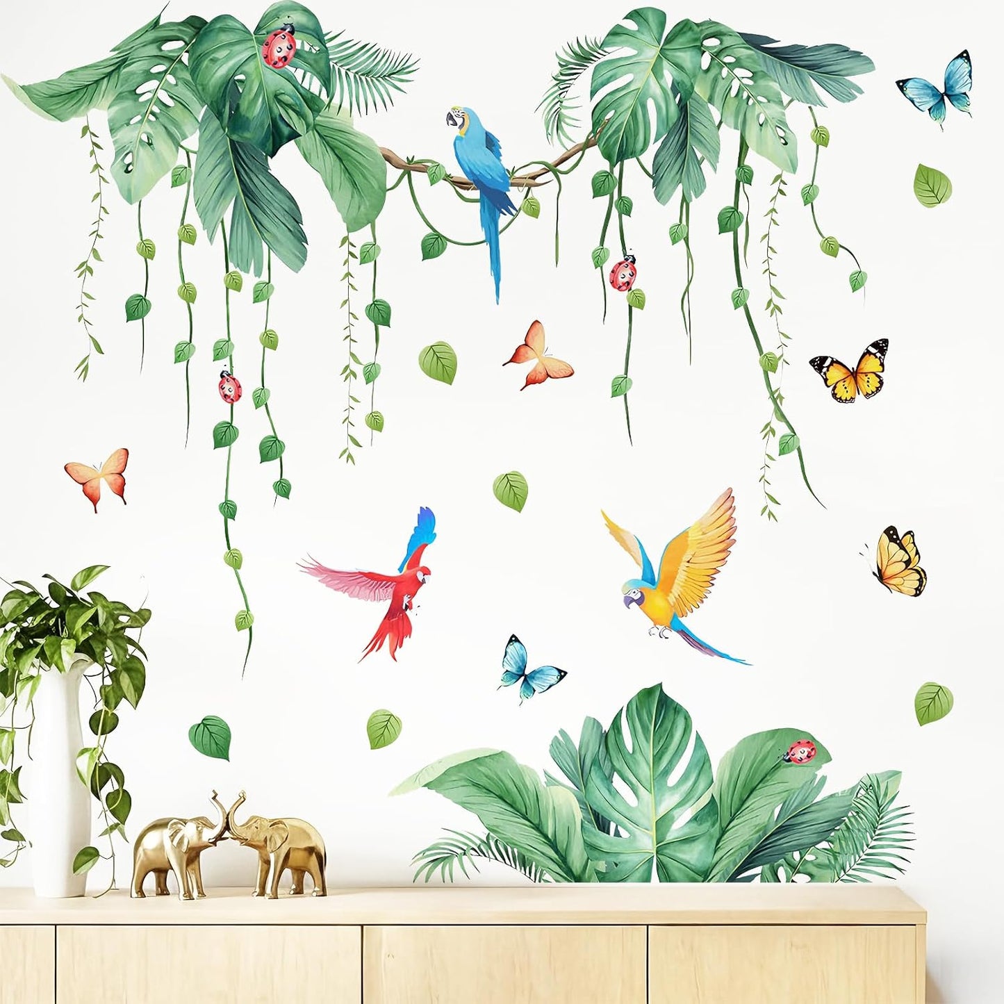 Green Tropical Palm Vine Peel&Stick Wall Decals Bedroom Living TV Wall Decor BST326L