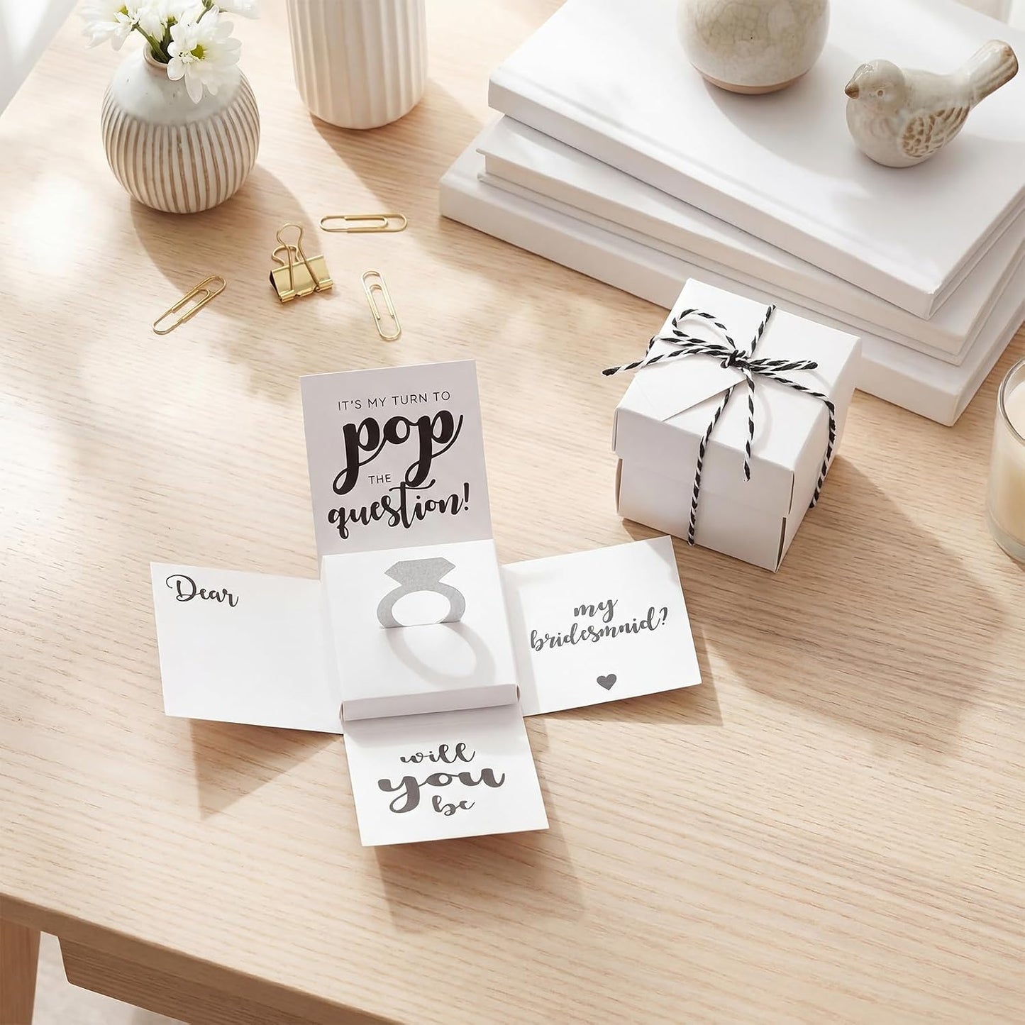 Resurhang 6 Pack Bridesmaid Proposal Wedding Gift Box with Ring Necklace Holder Foldable Gift Box with Twine Will You Be My Maid of Honor Bridesmaid Proposal Bridal Shower Wedding Supplies BST202